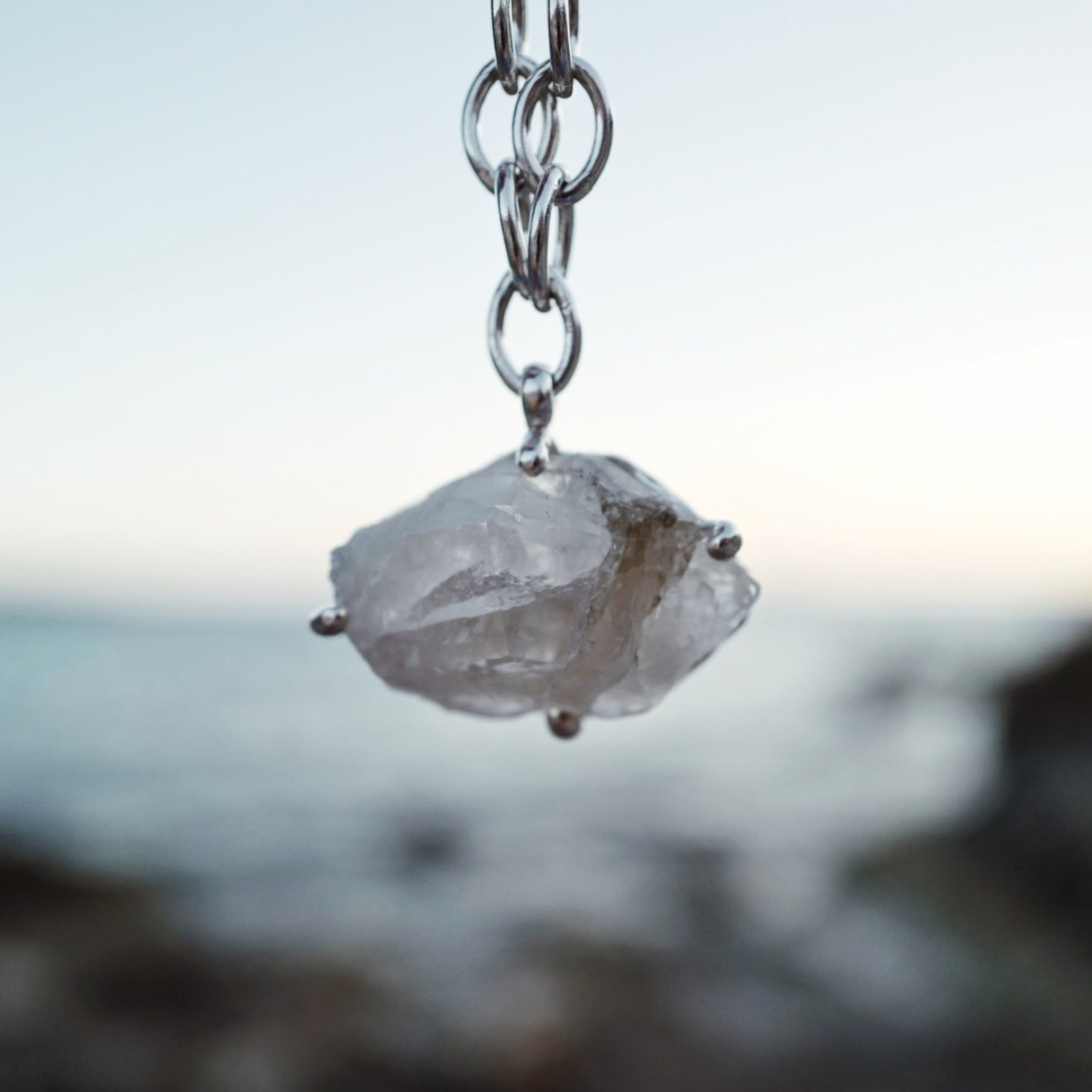 No.18 Silver Rock Crystal Pendant Sylt Chain Necklace