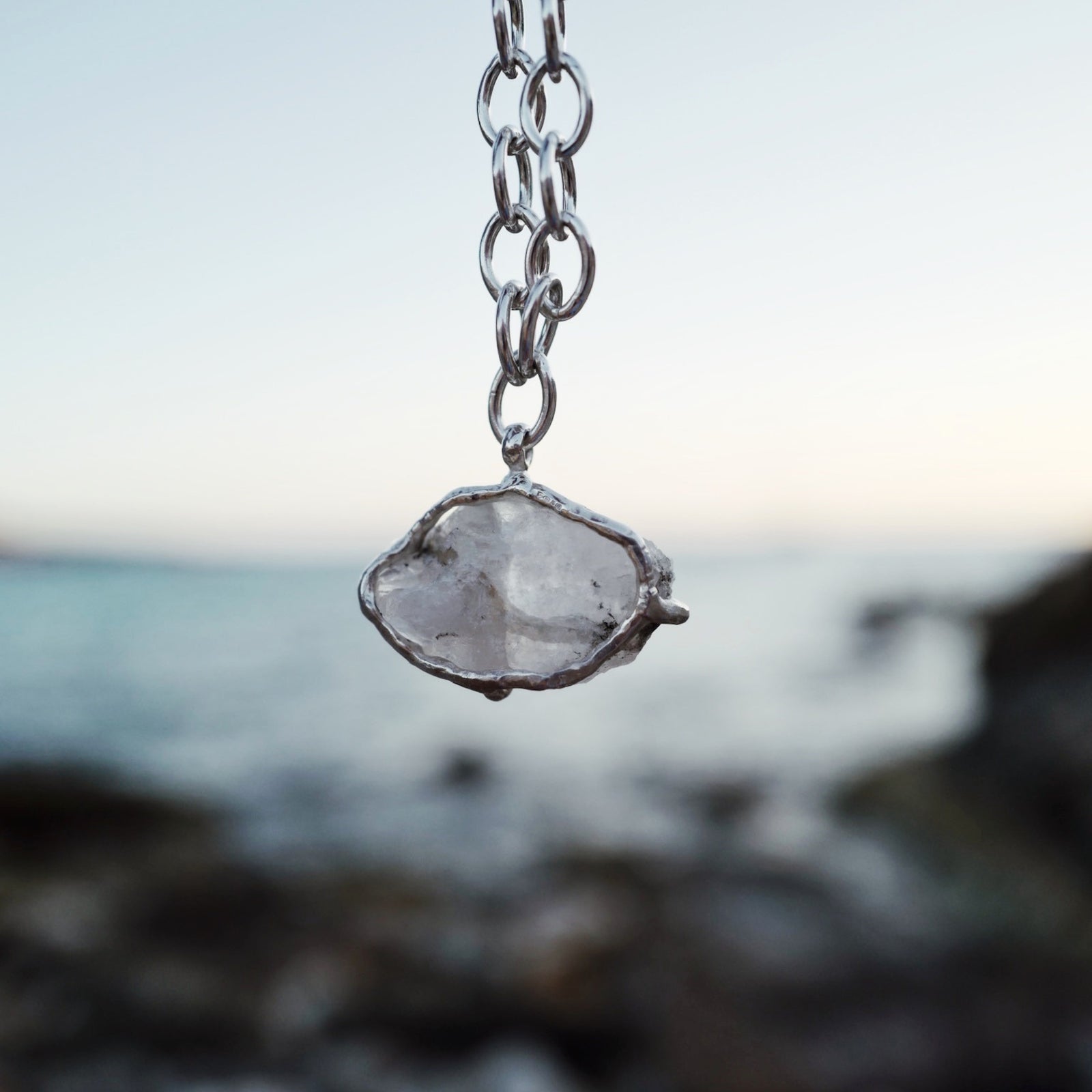 No.18 Silver Rock Crystal Pendant Sylt Chain Necklace