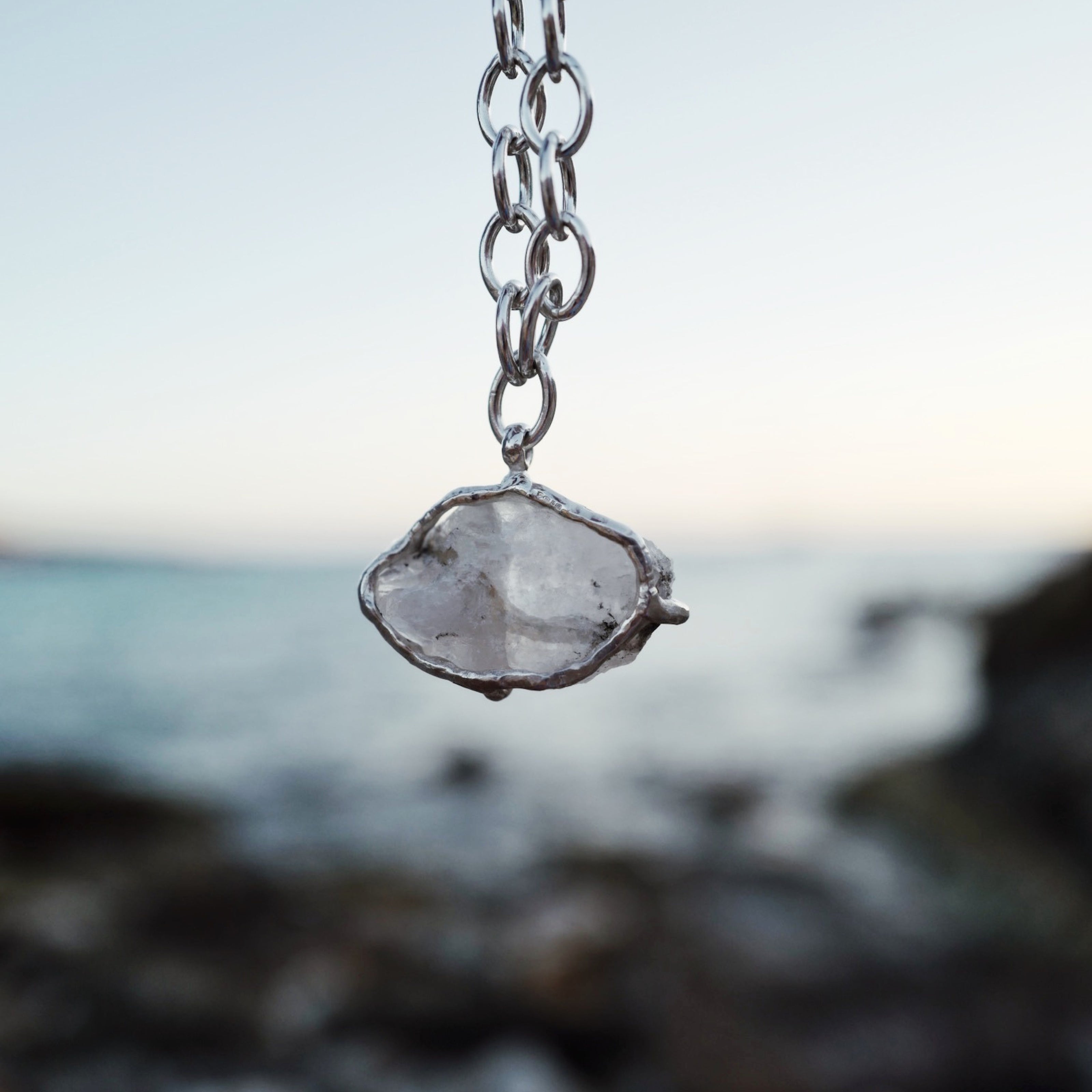 No.18 Silver Rock Crystal Pendant Sylt Chain Necklace