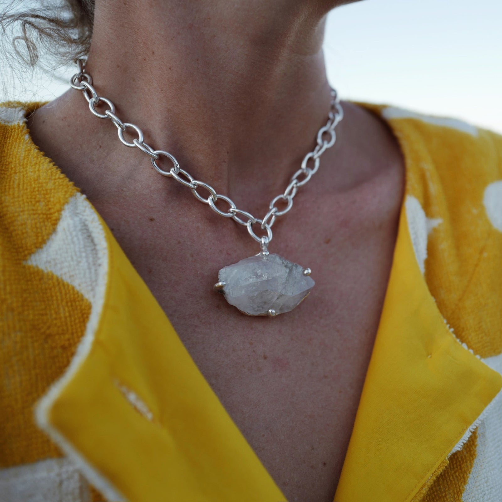 No.18 Silver Rock Crystal Pendant Sylt Chain Necklace