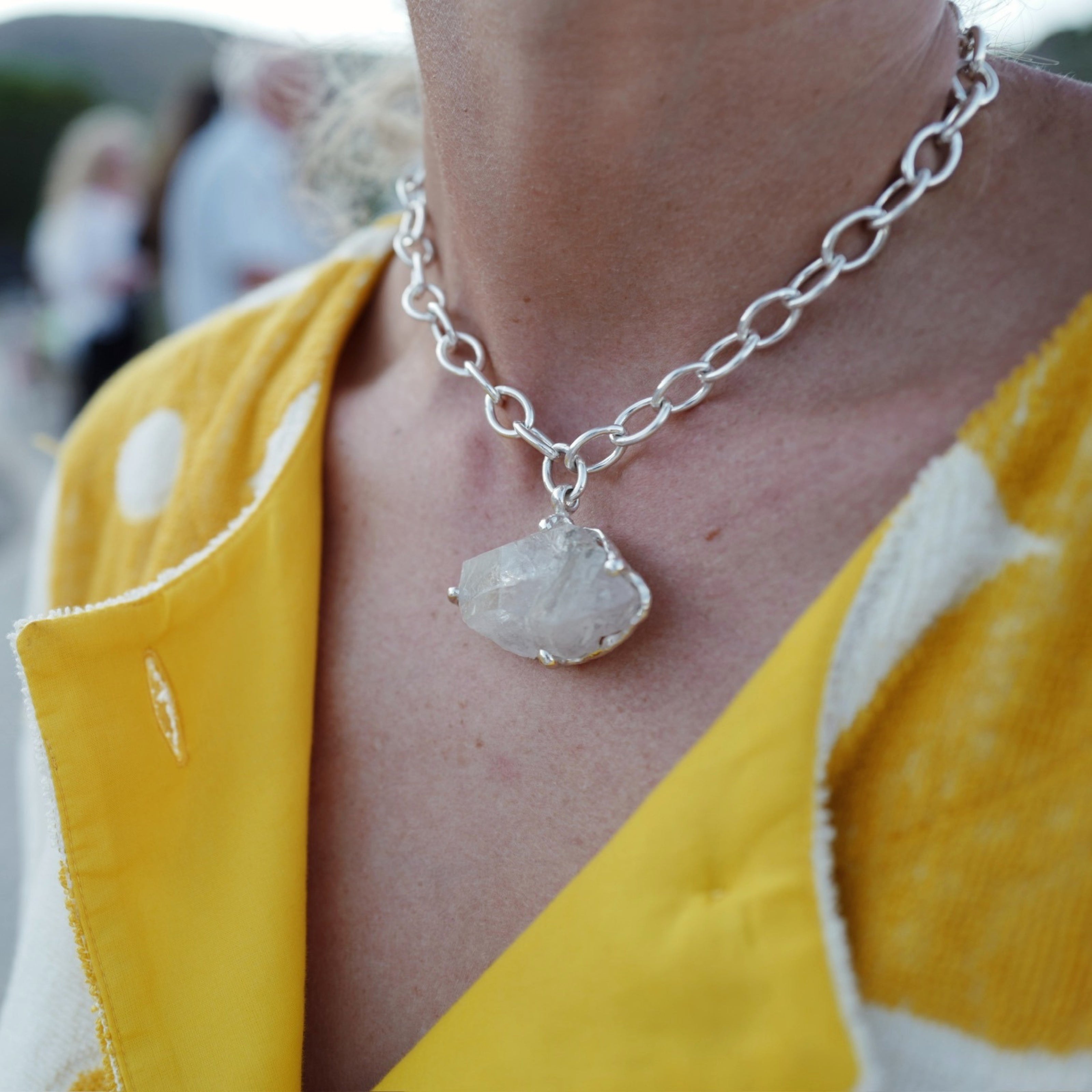 No.18 Silver Rock Crystal Pendant Sylt Chain Necklace