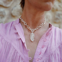 No.19 Silver Rock Crystal Pendant Sylt Chain Necklace