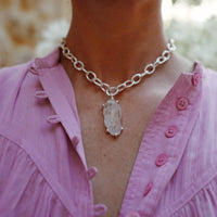 No.19 Silver Rock Crystal Pendant Sylt Chain Necklace