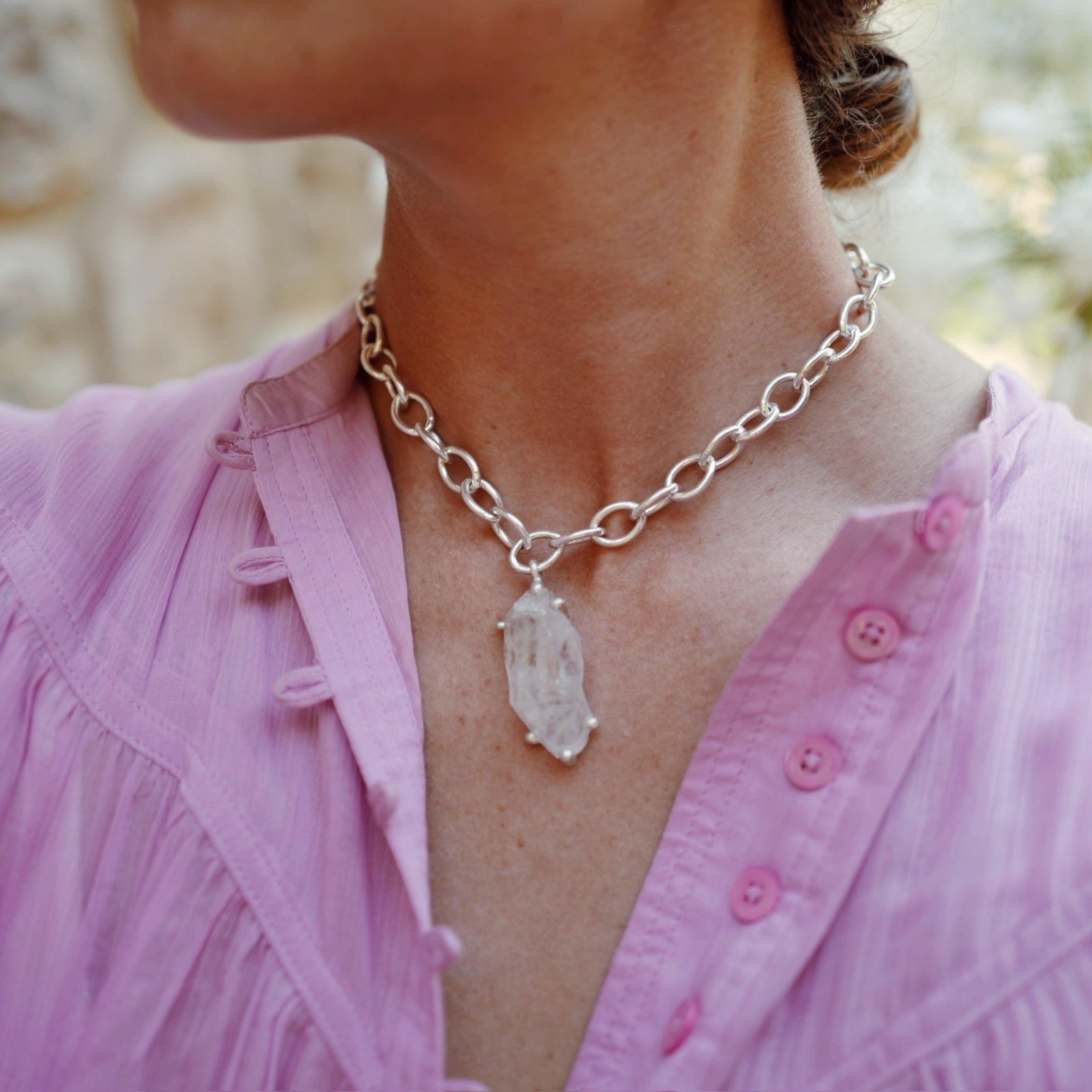 No.19 Silver Rock Crystal Pendant Sylt Chain Necklace