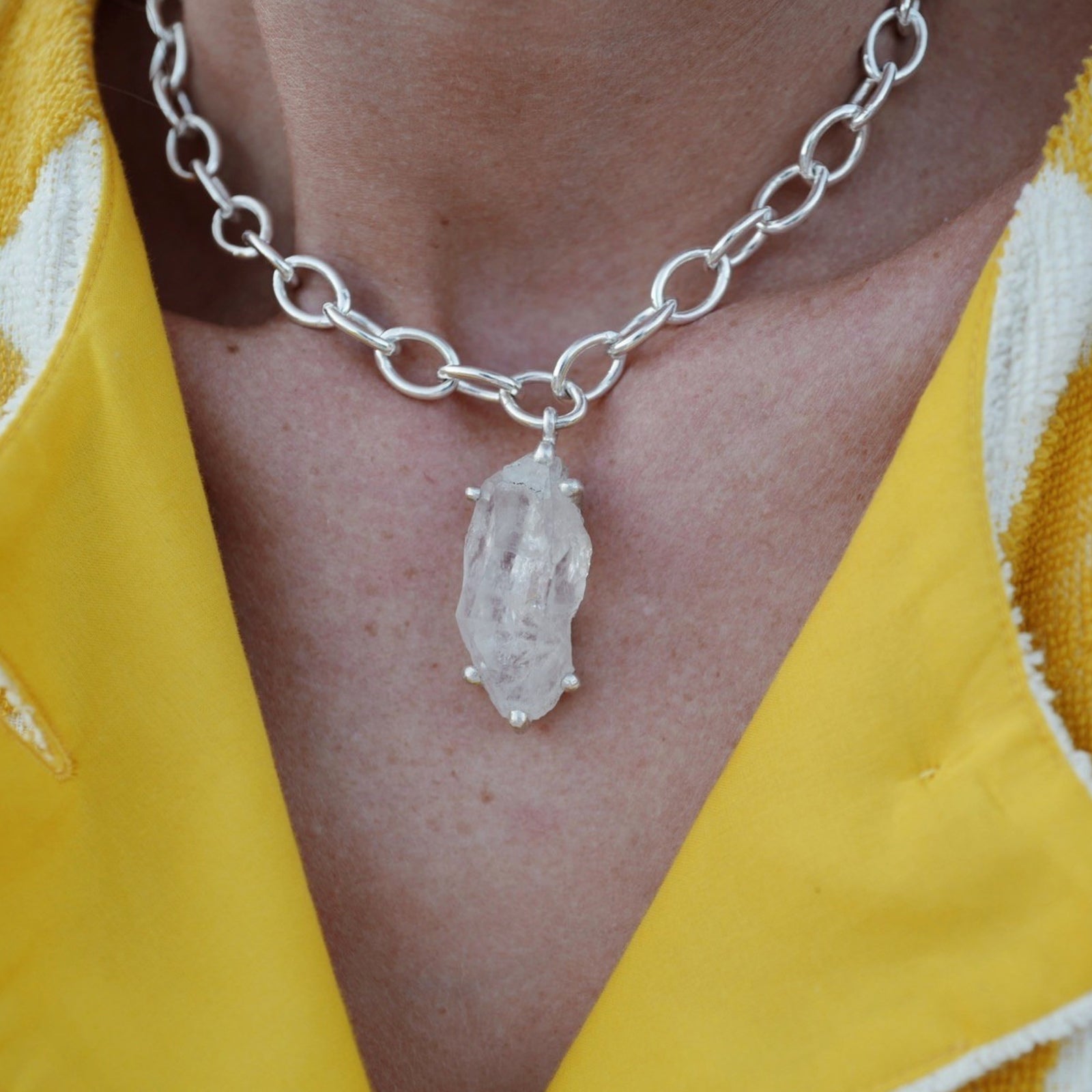 No.19 Silver Rock Crystal Pendant Sylt Chain Necklace