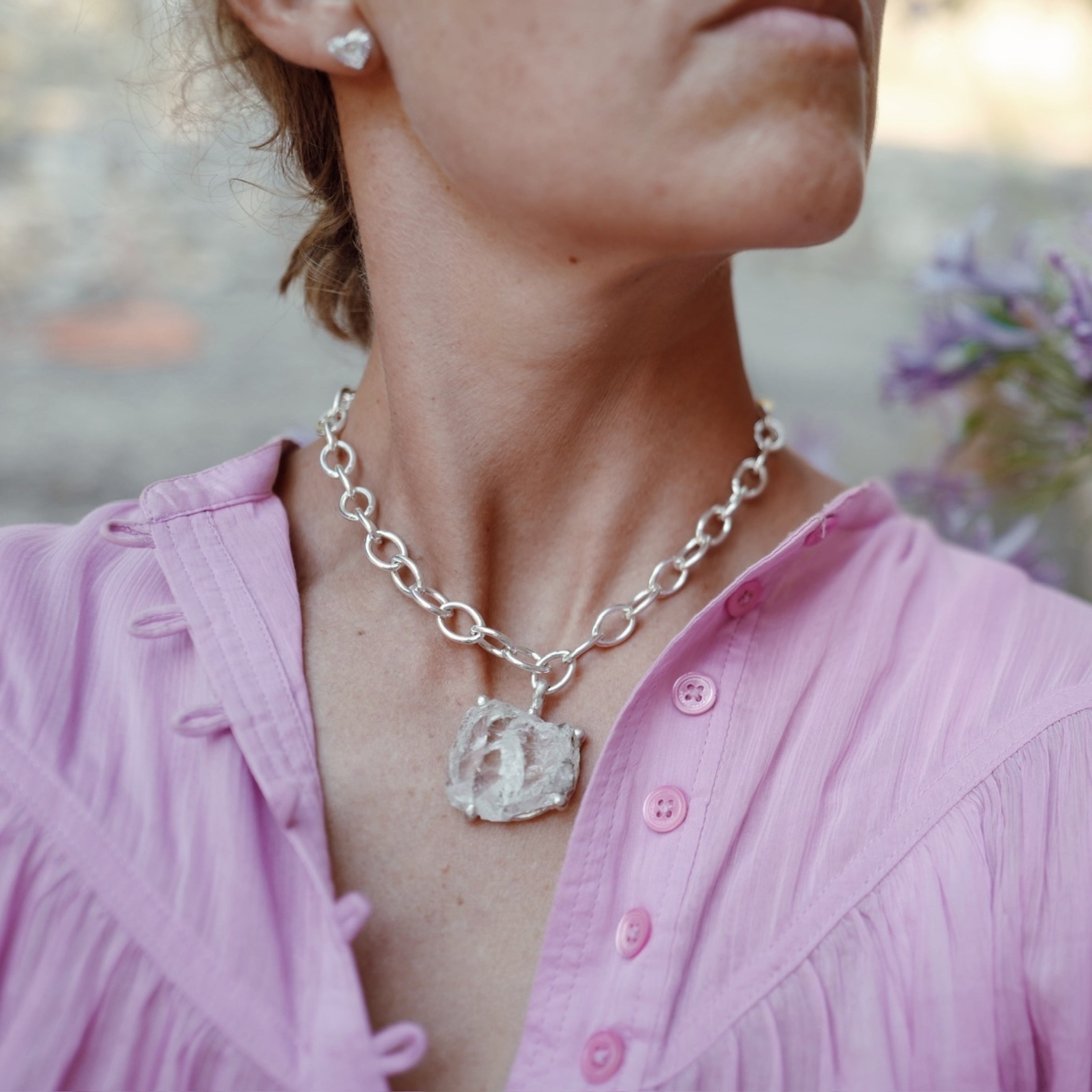No.23 Silver Rock Crystal Pendant Sylt Chain Necklace