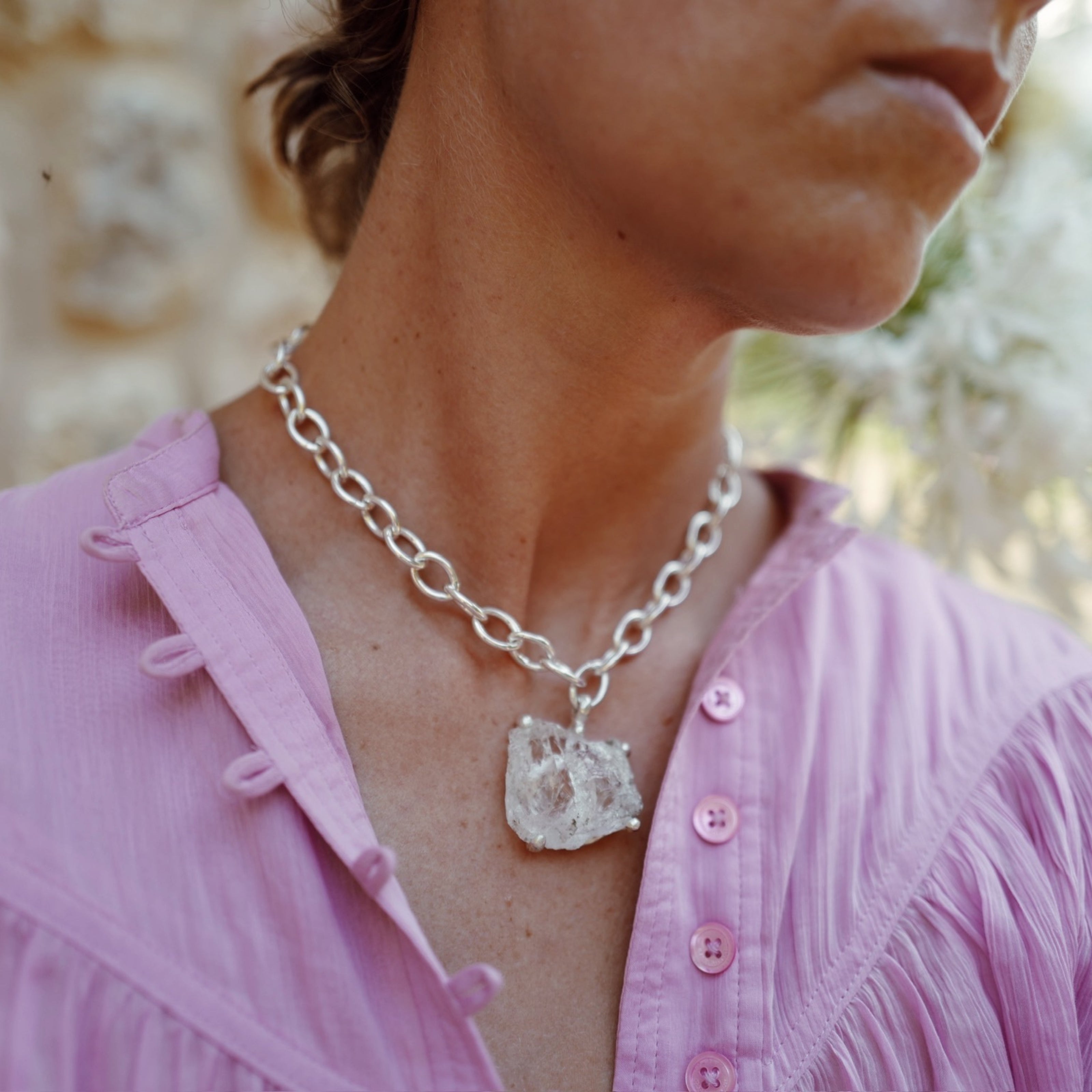 No.23 Silver Rock Crystal Pendant Sylt Chain Necklace