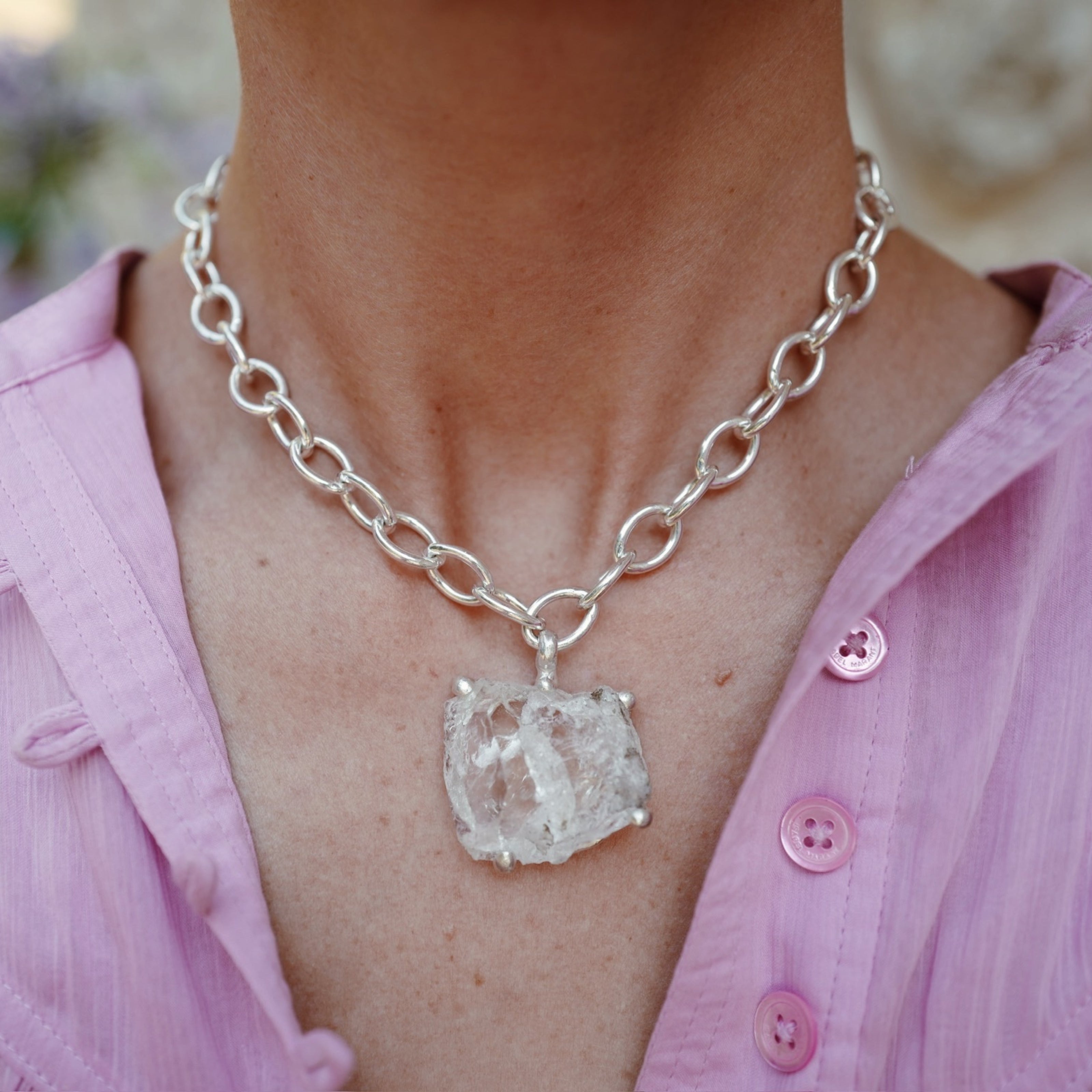 No.23 Silver Rock Crystal Pendant Sylt Chain Necklace