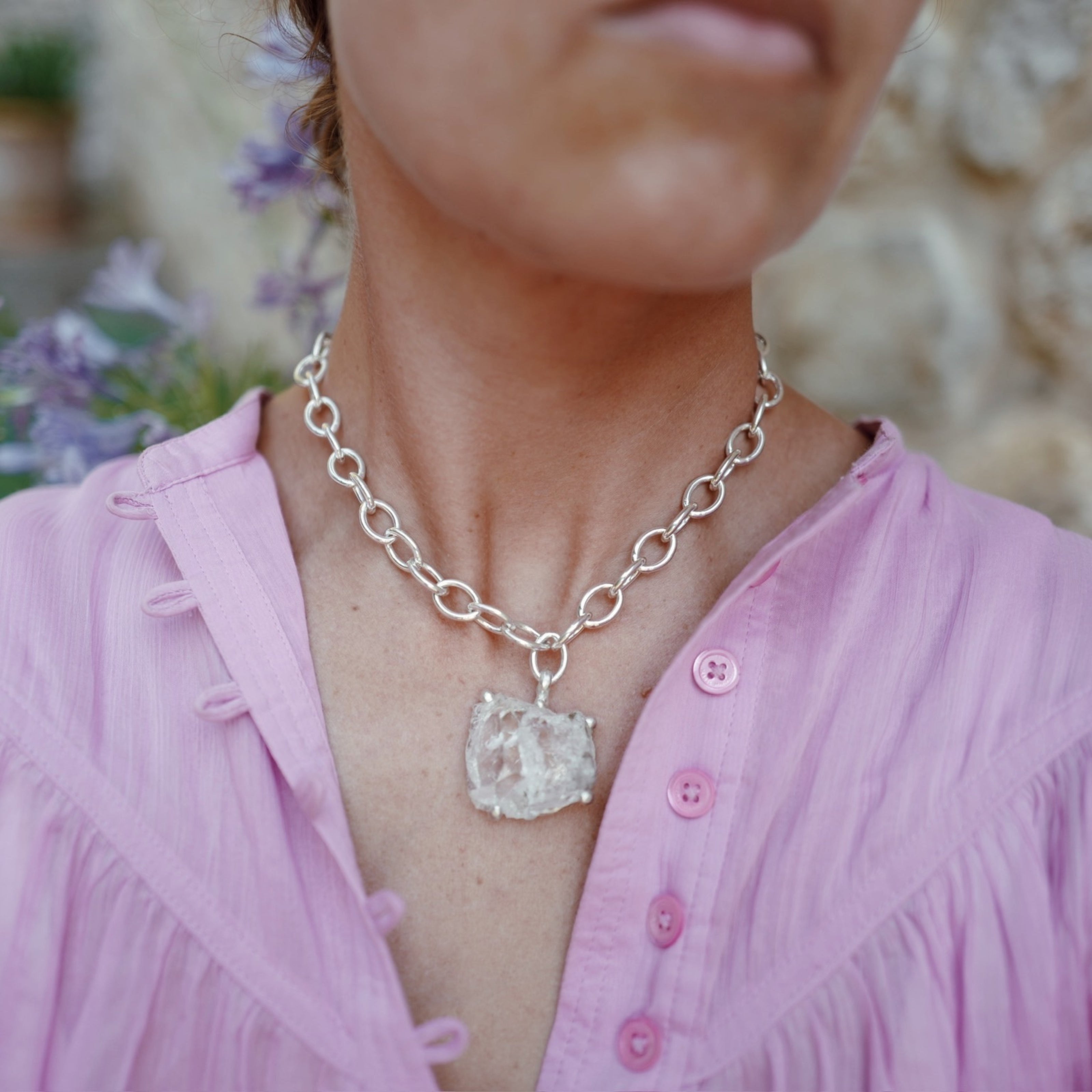 No.23 Silver Rock Crystal Pendant Sylt Chain Necklace