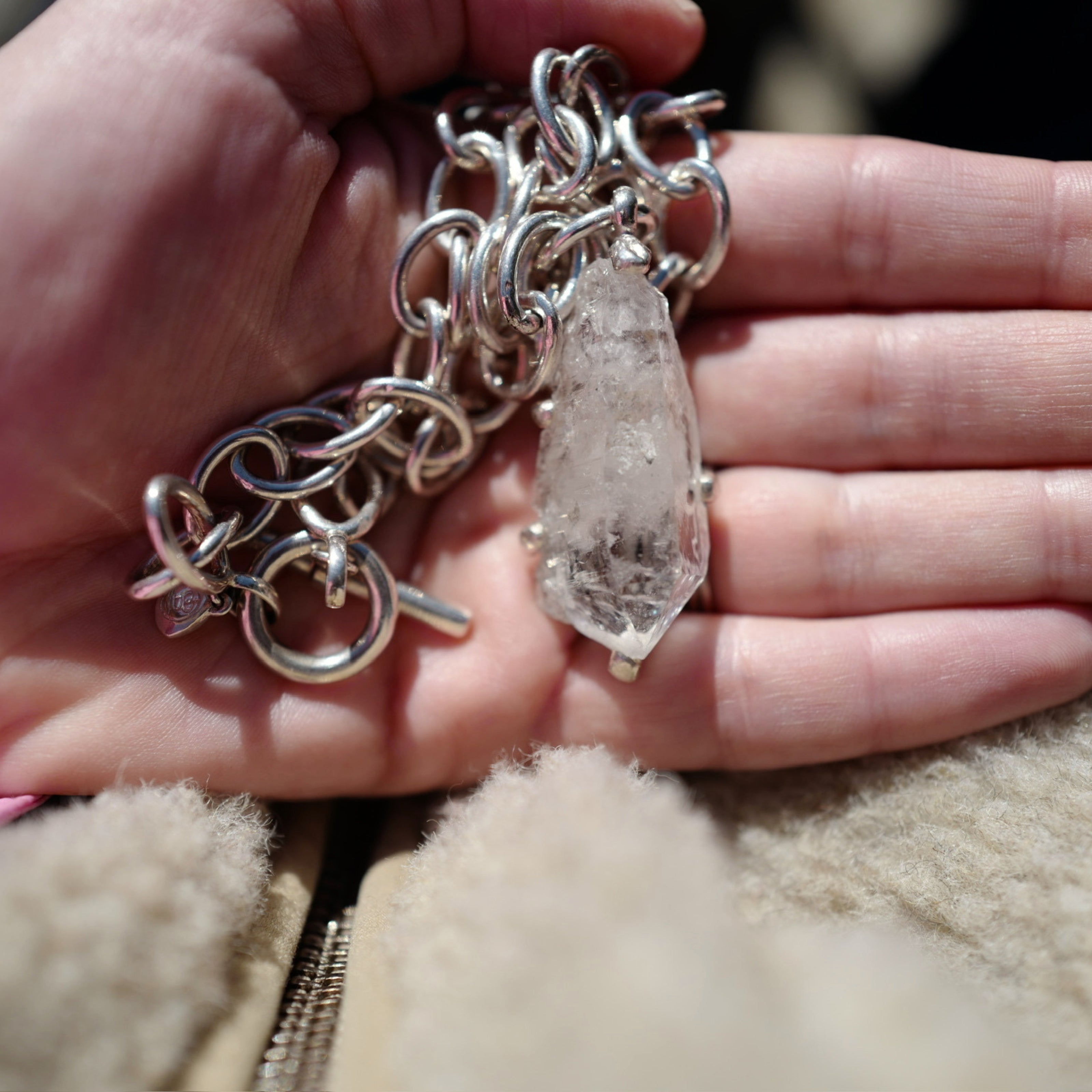 No.27 Silver Rock Crystal Pendant Sylt Chain Necklace