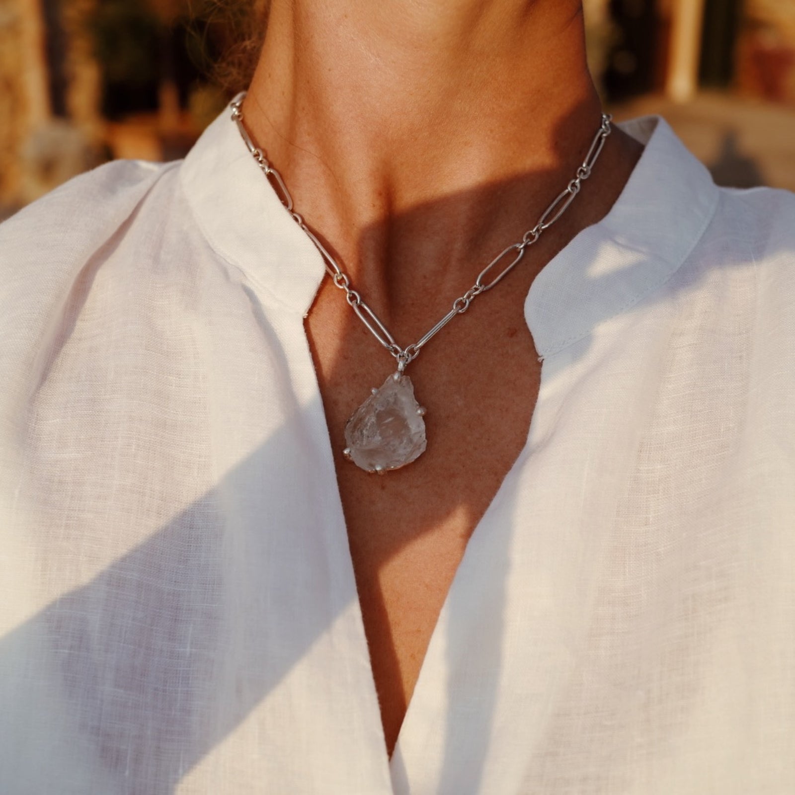 No.24 Silver Rock Crystal Pendant Necklace