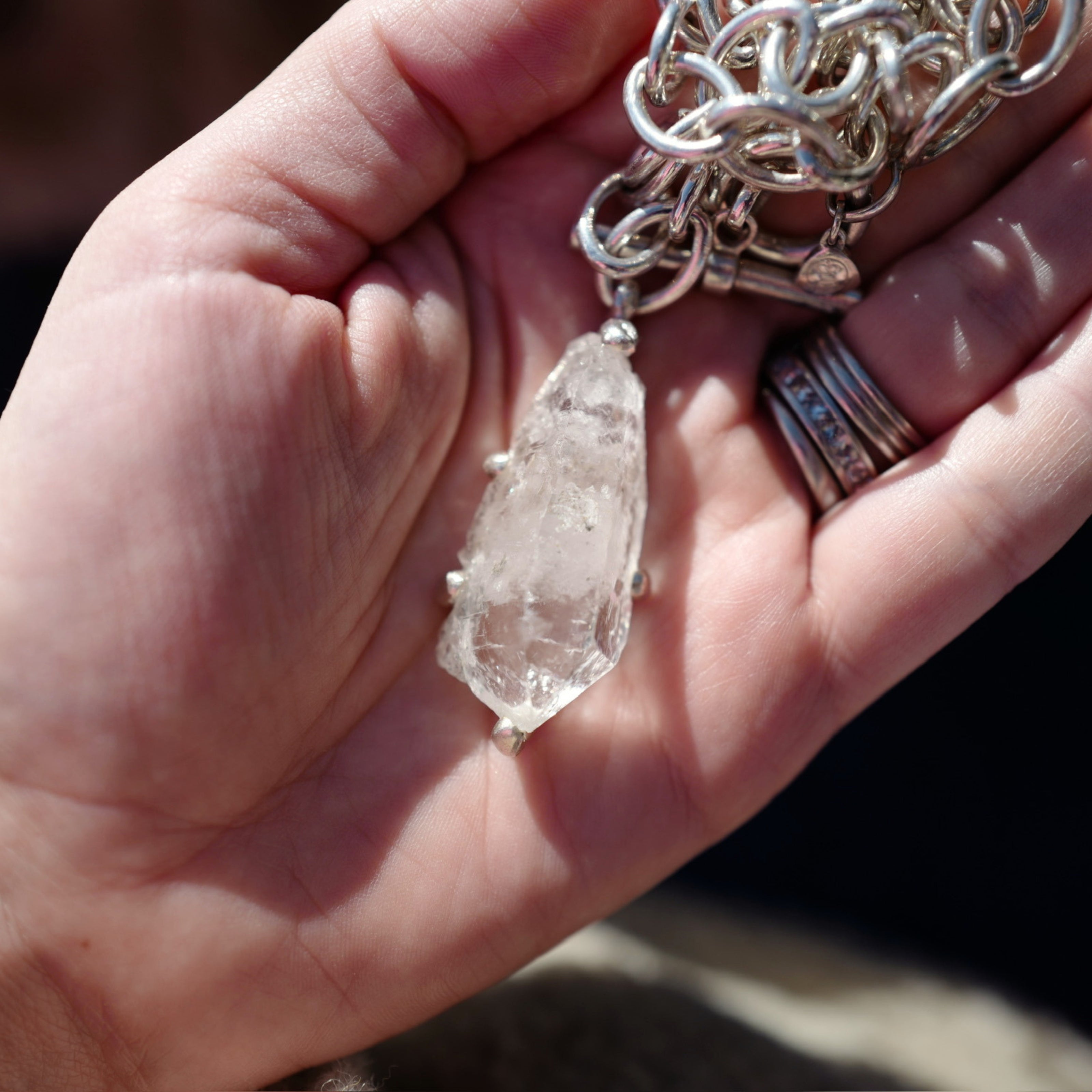 No.27 Silver Rock Crystal Pendant Sylt Chain Necklace