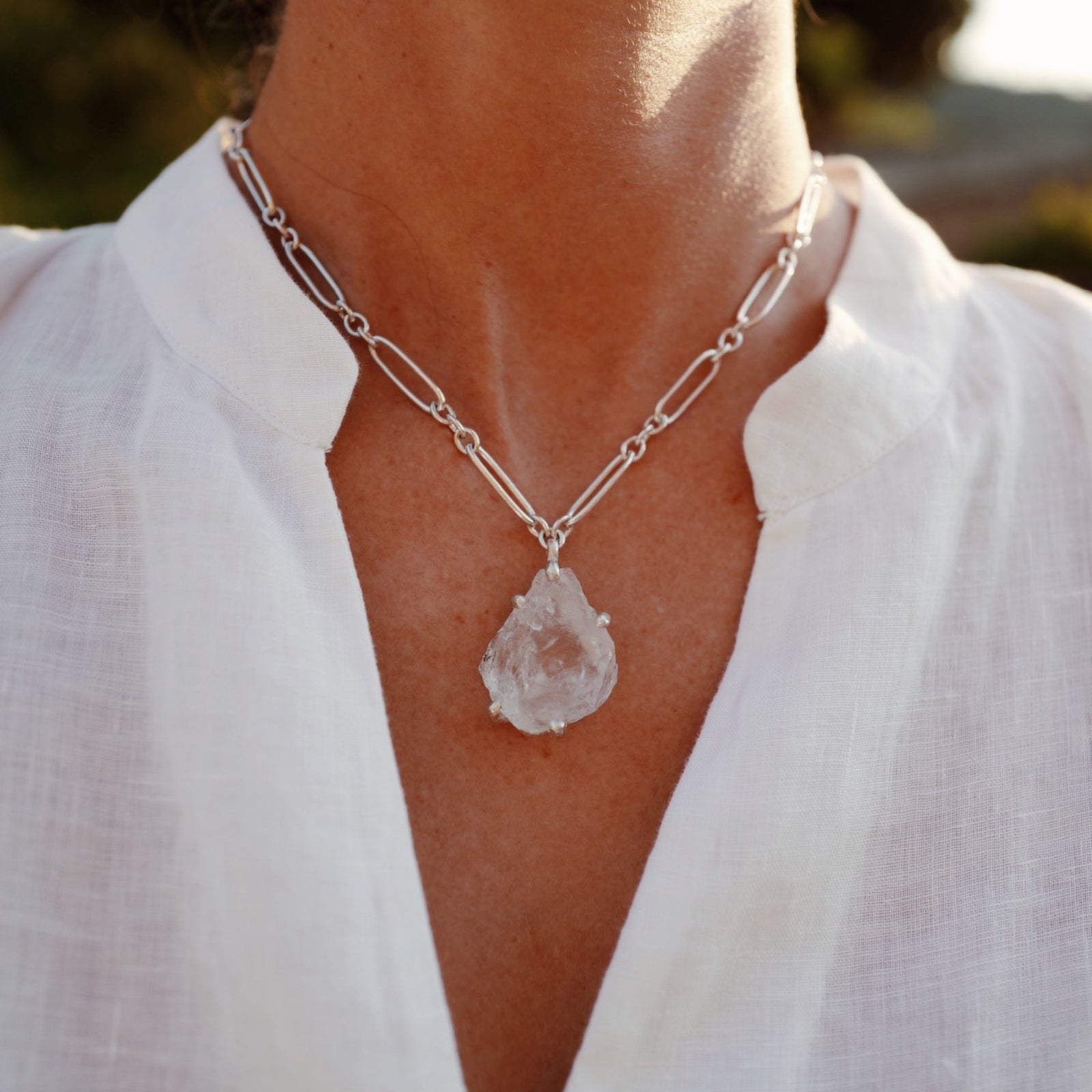 No.24 Silver Rock Crystal Pendant Necklace