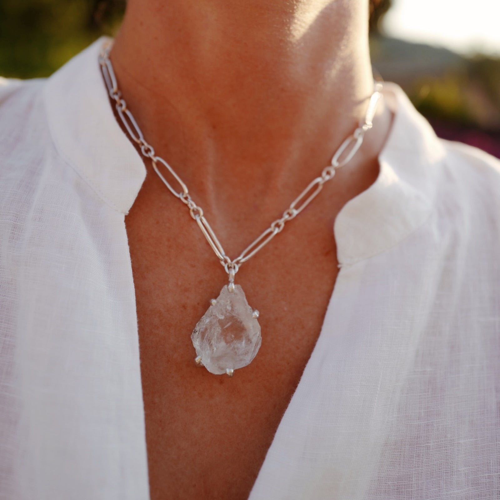 No.24 Silver Rock Crystal Pendant Necklace