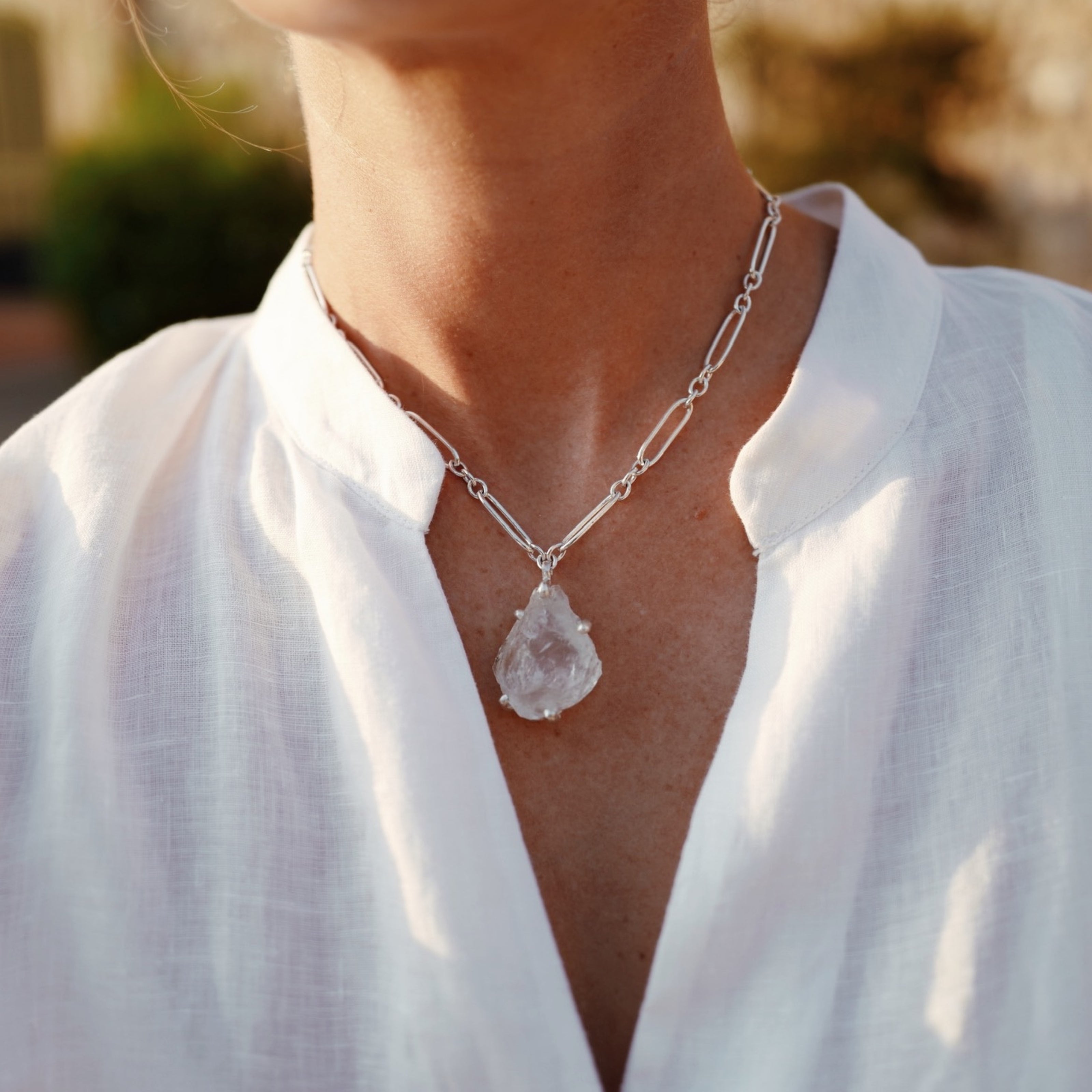 No.24 Silver Rock Crystal Pendant Necklace