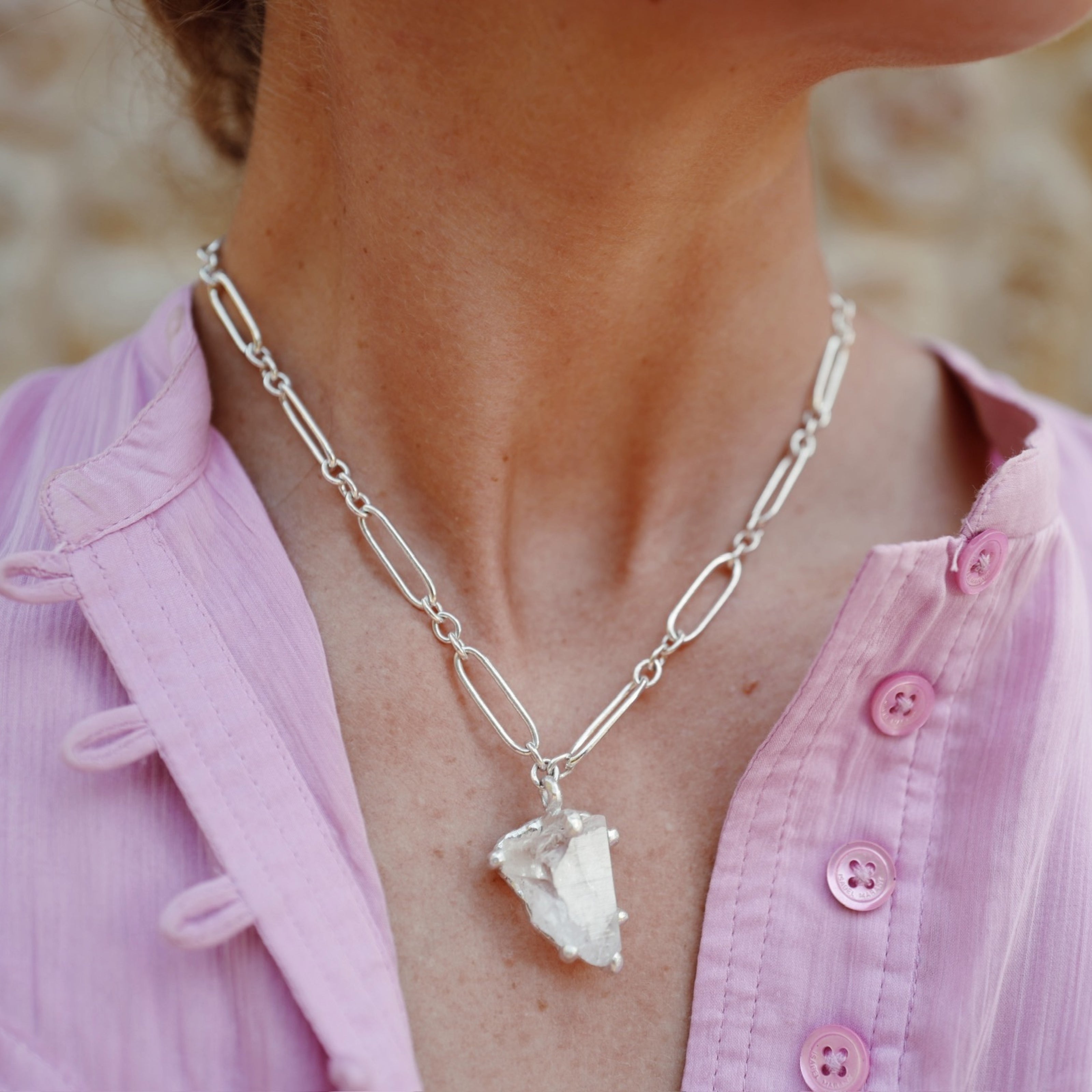 No.26 Silver Rock Crystal Pendant Necklace