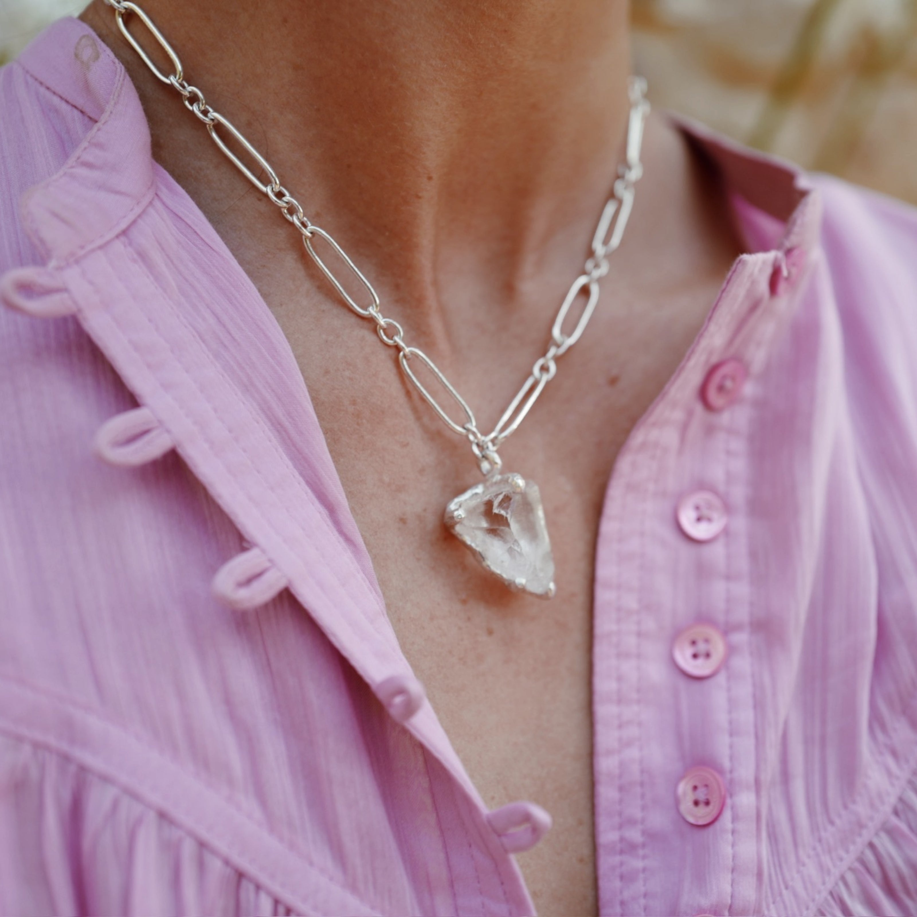 No.26 Silver Rock Crystal Pendant Necklace