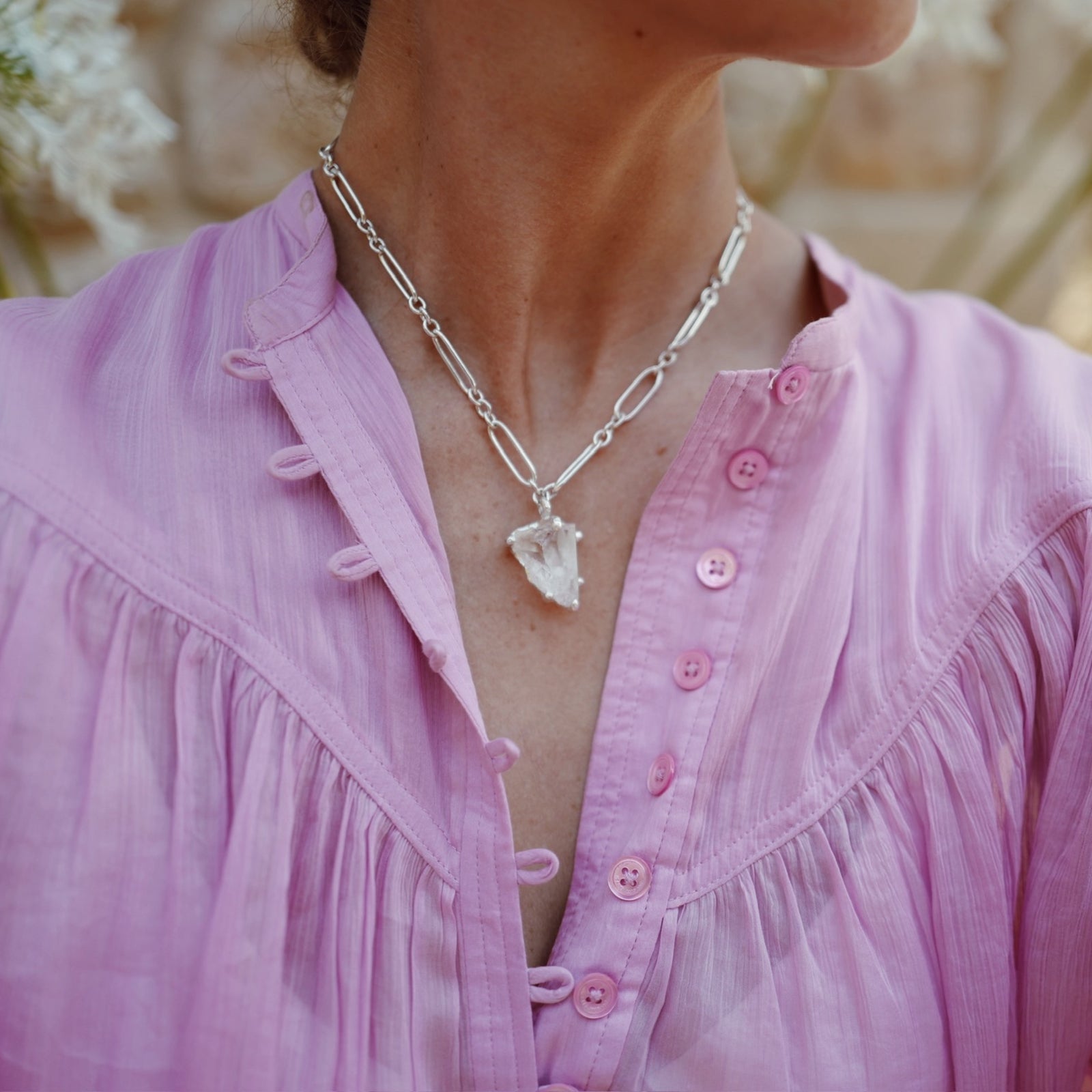 No.26 Silver Rock Crystal Pendant Necklace