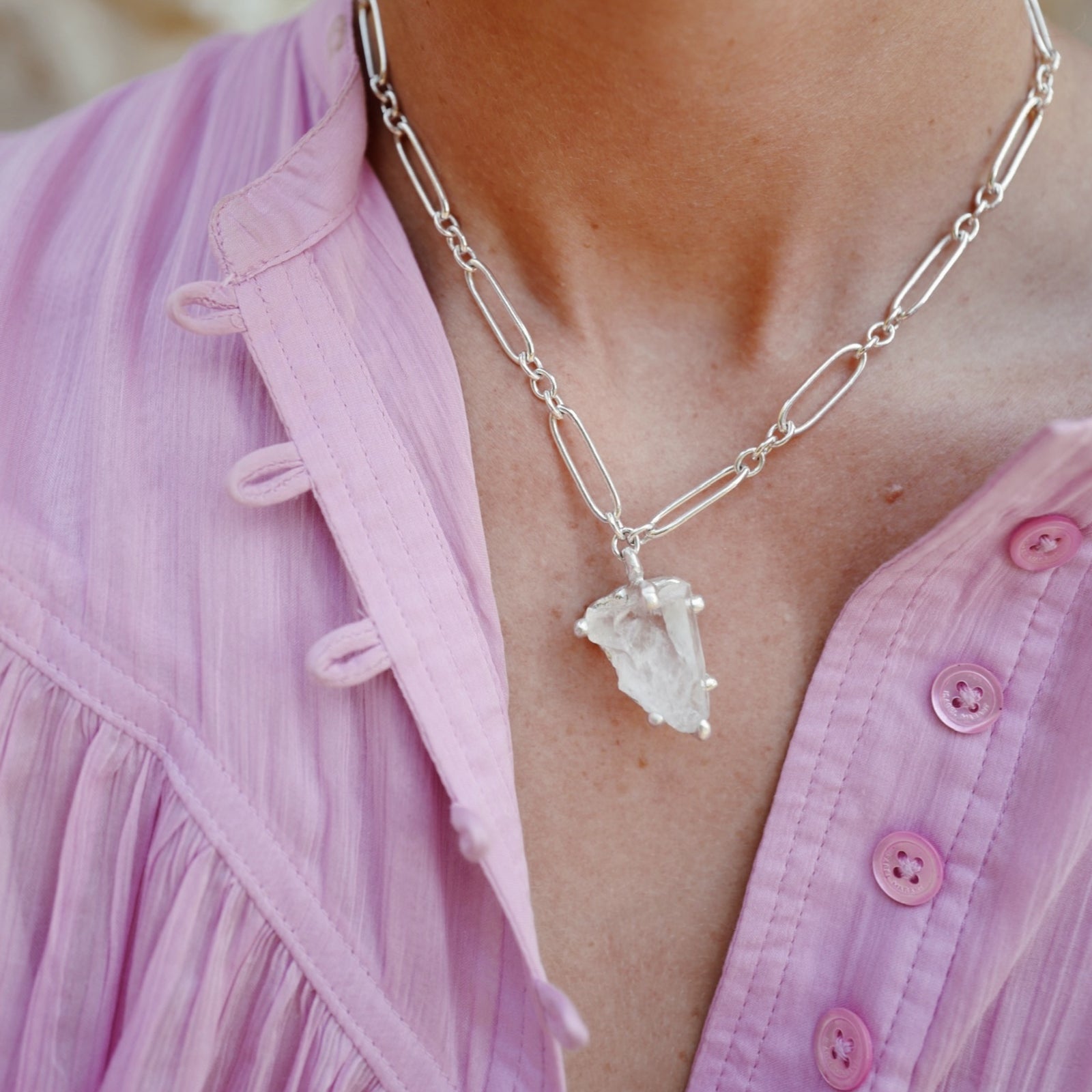 No.26 Silver Rock Crystal Pendant Necklace