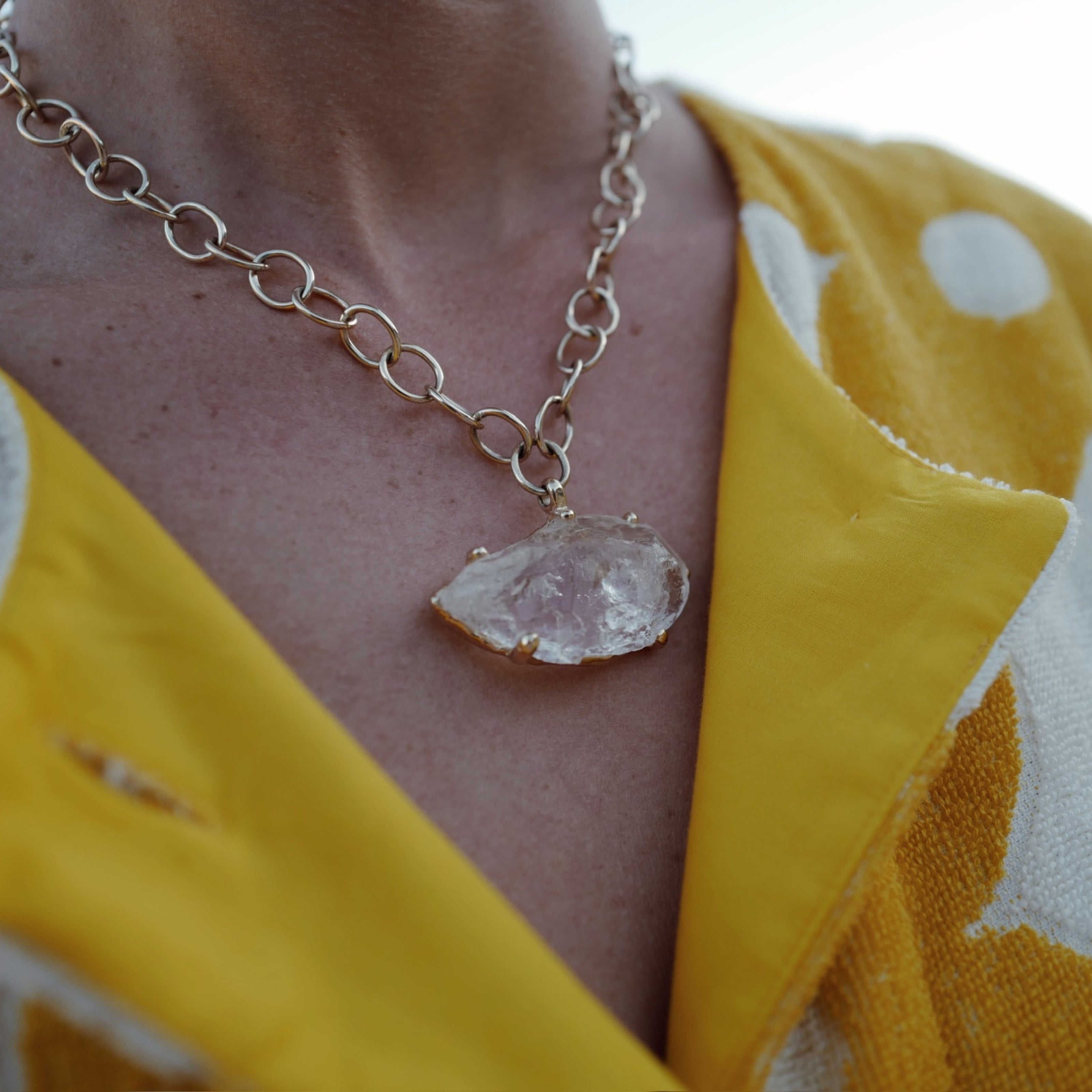 No.2 Gold Rock Crystal Pendant Handmade Chain Necklace