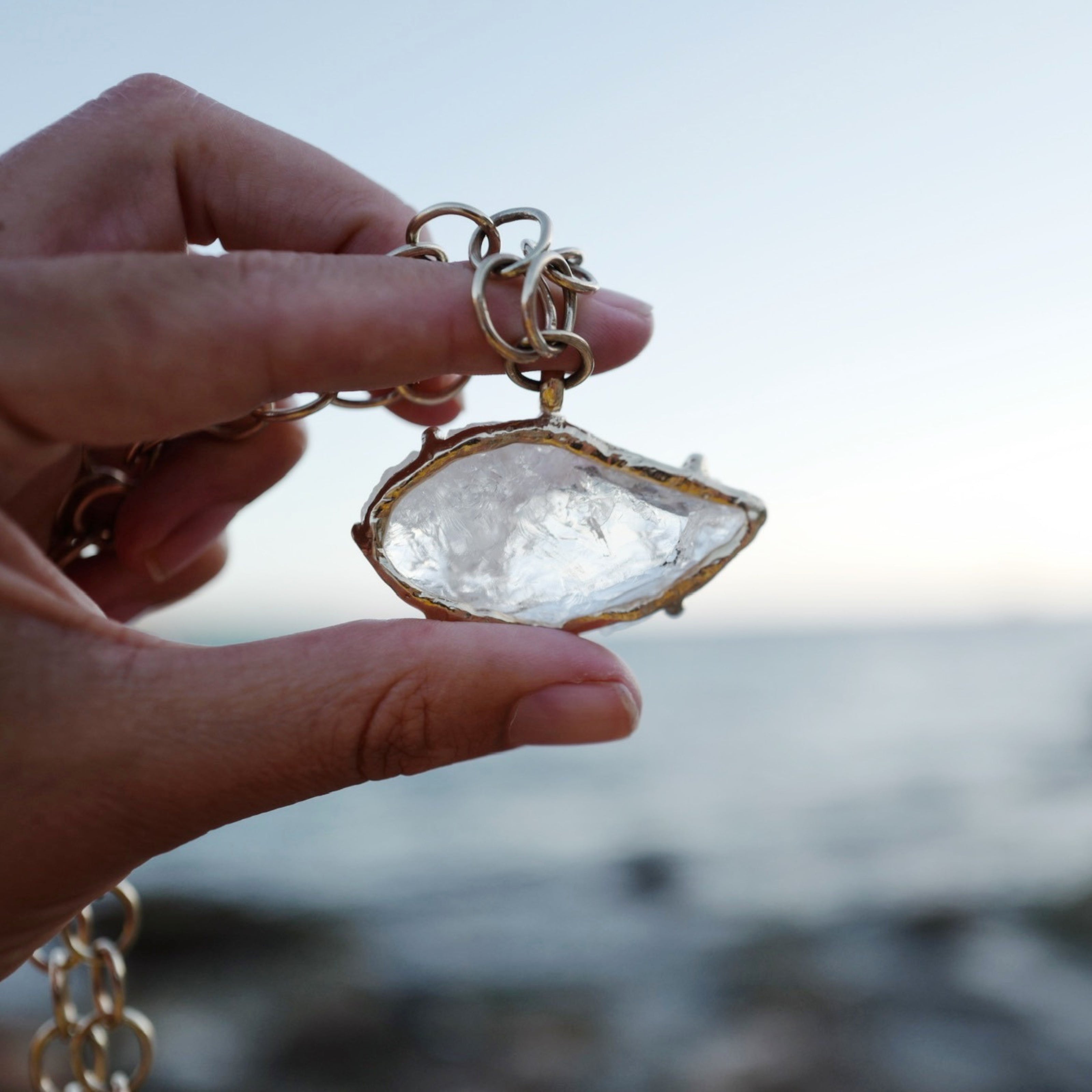 No.2 Gold Rock Crystal Pendant Handmade Chain Necklace