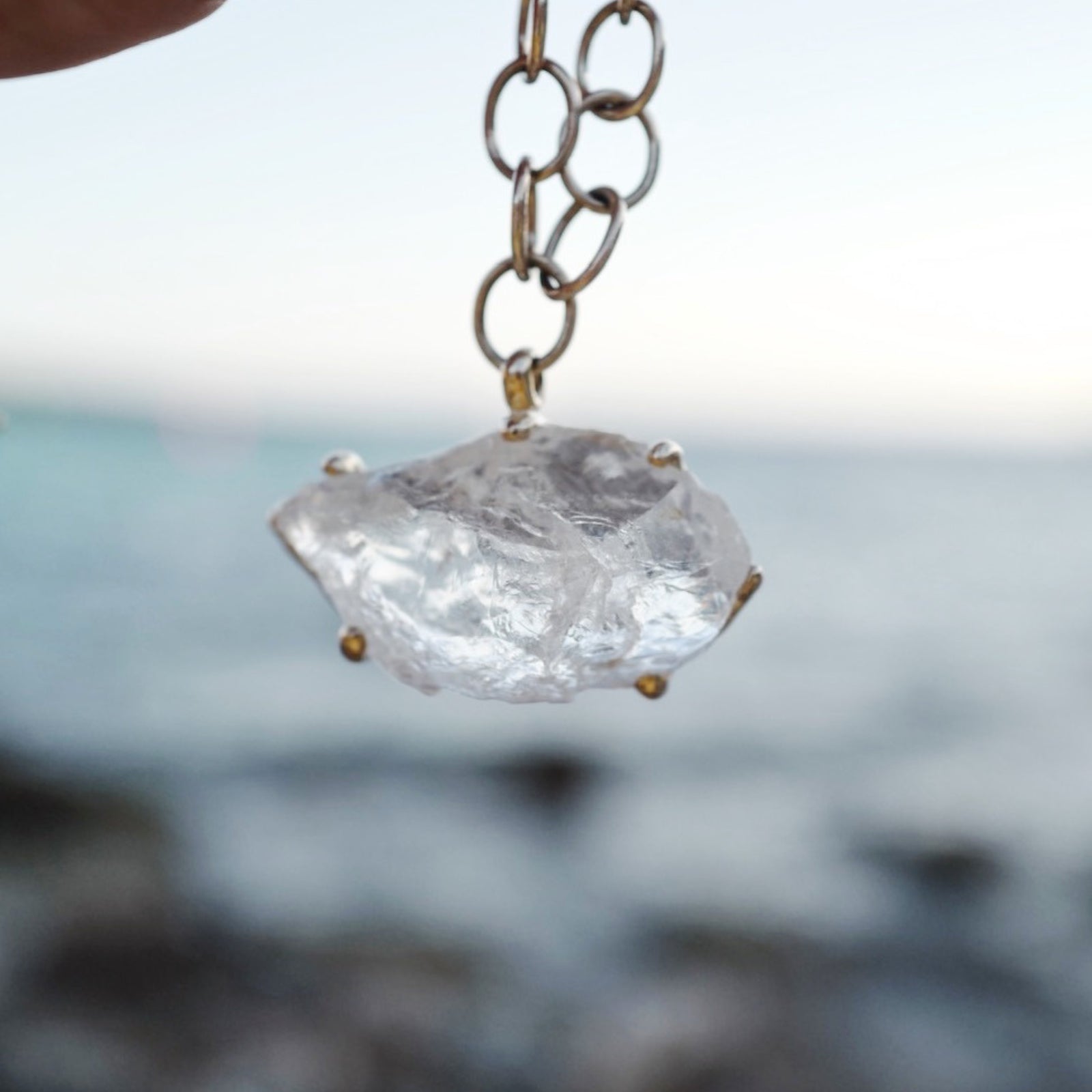 No.2 Gold Rock Crystal Pendant Handmade Chain Necklace