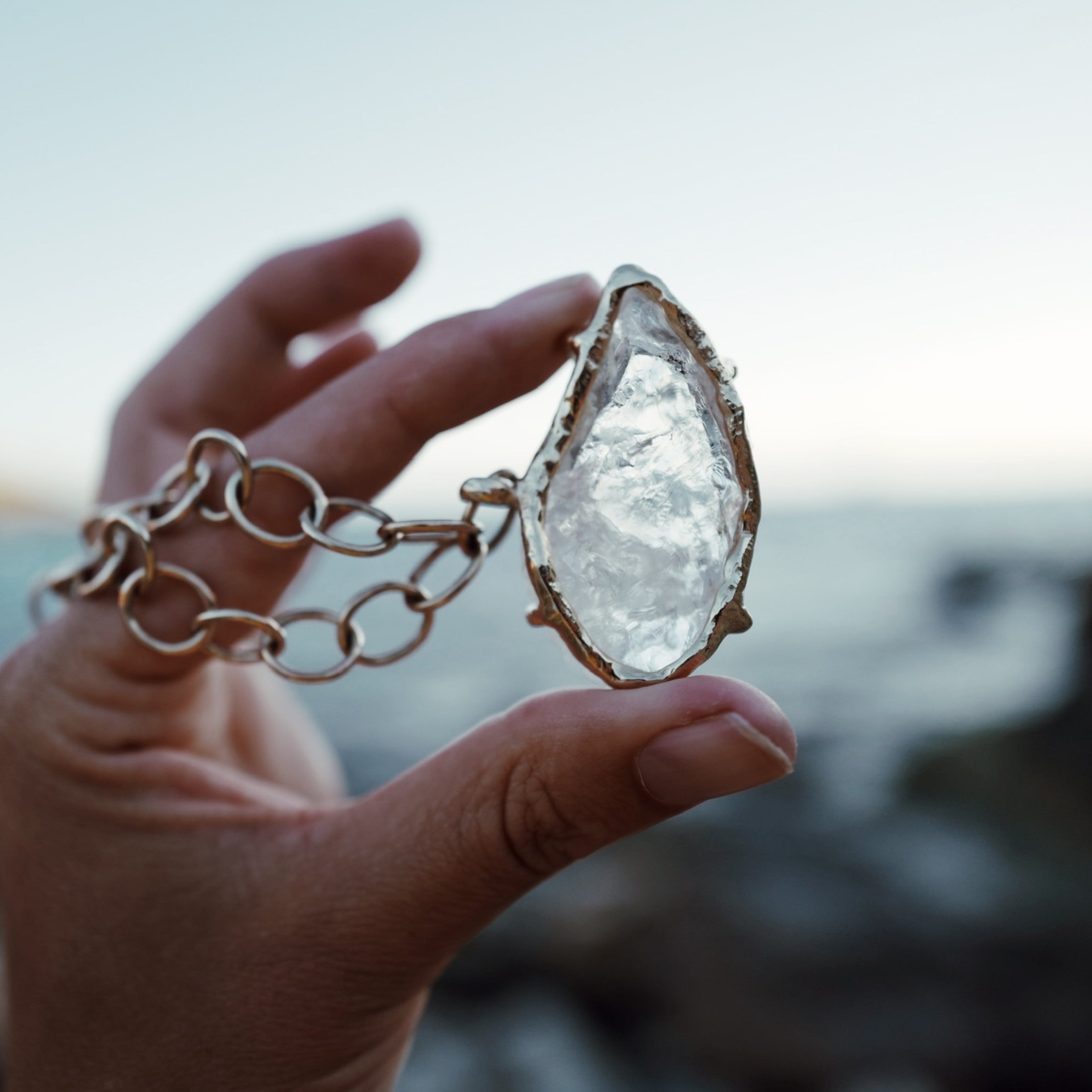 No.2 Gold Rock Crystal Pendant Handmade Chain Necklace