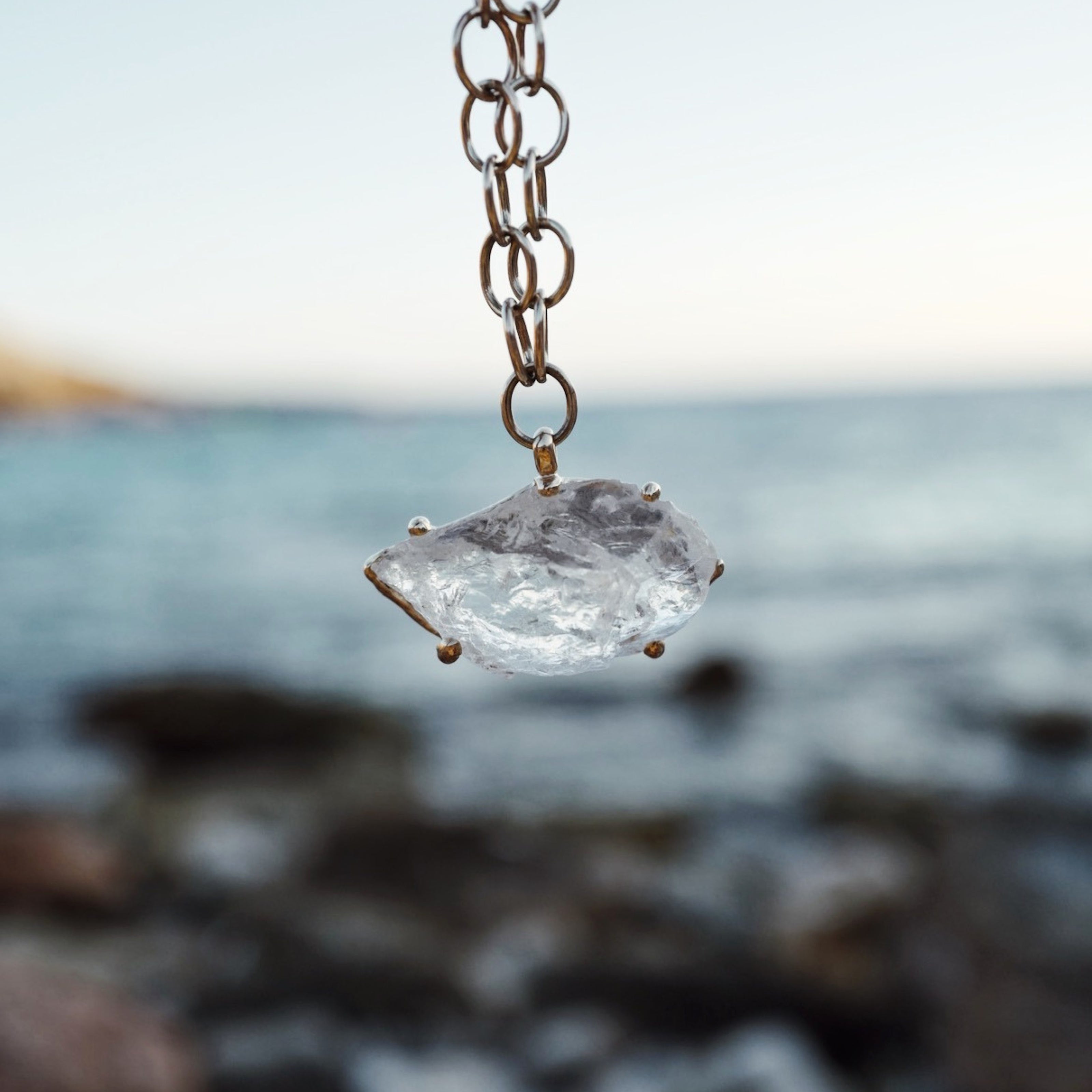 No.2 Gold Rock Crystal Pendant Handmade Chain Necklace