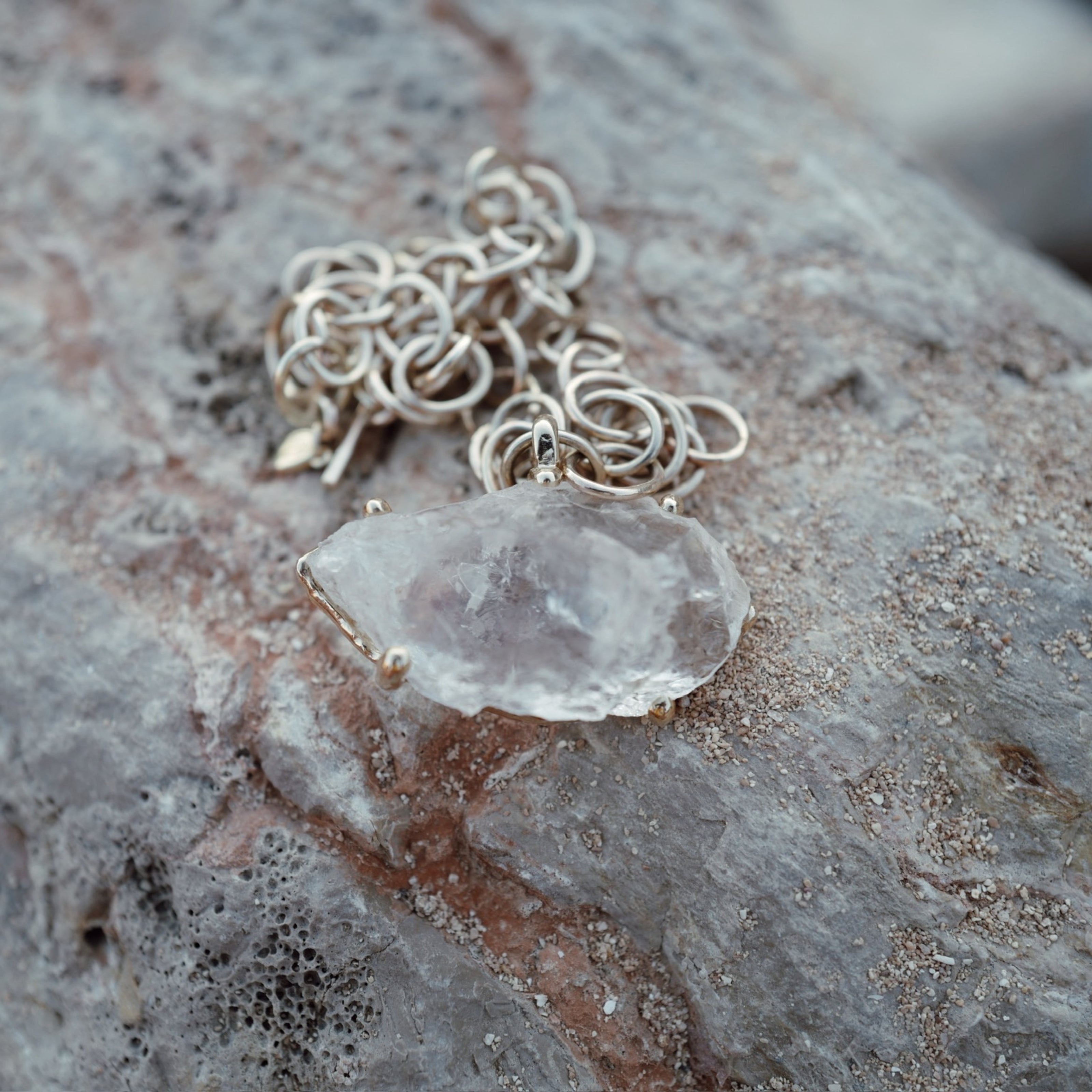 No.2 Gold Rock Crystal Pendant Handmade Chain Necklace