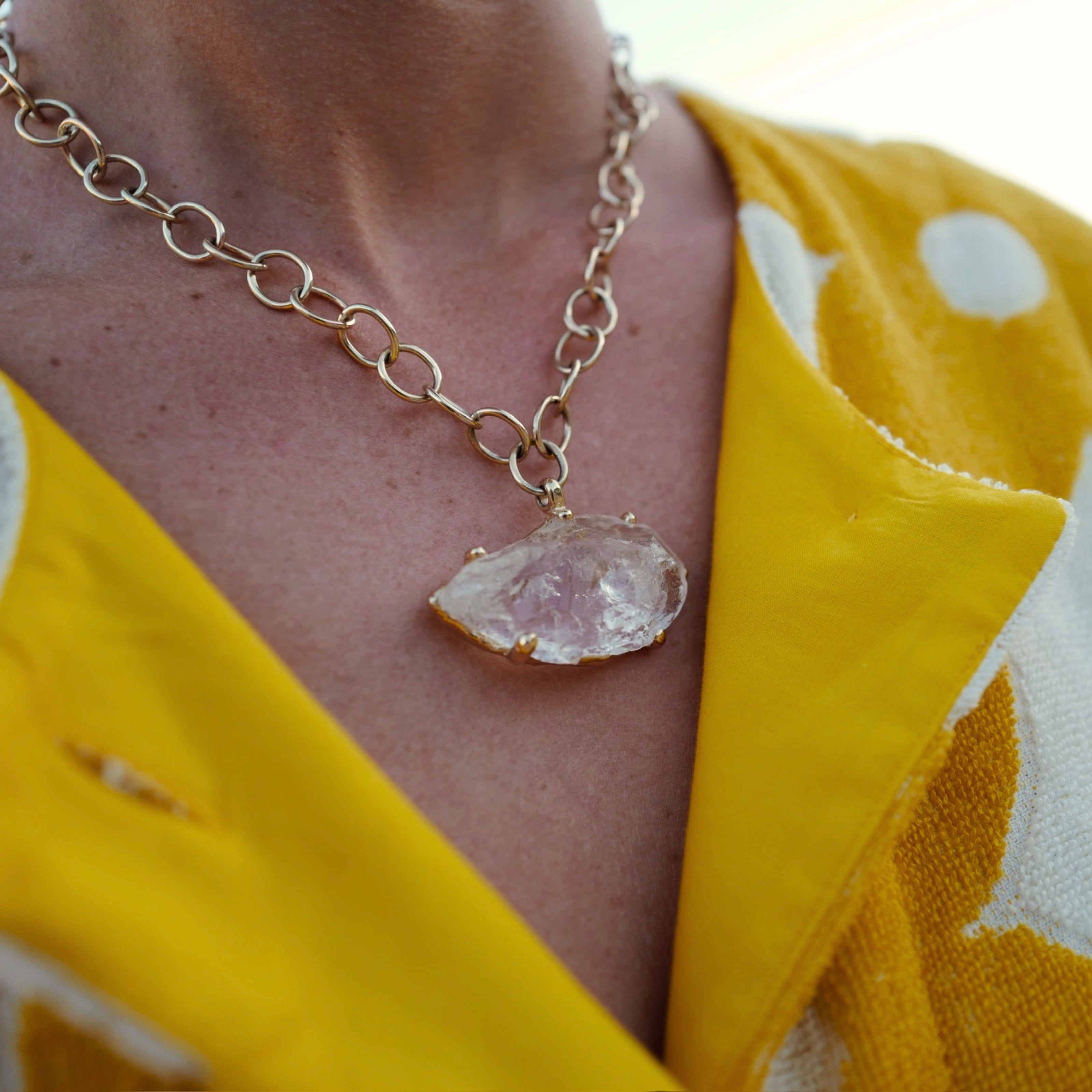 No.2 Gold Rock Crystal Pendant Handmade Chain Necklace