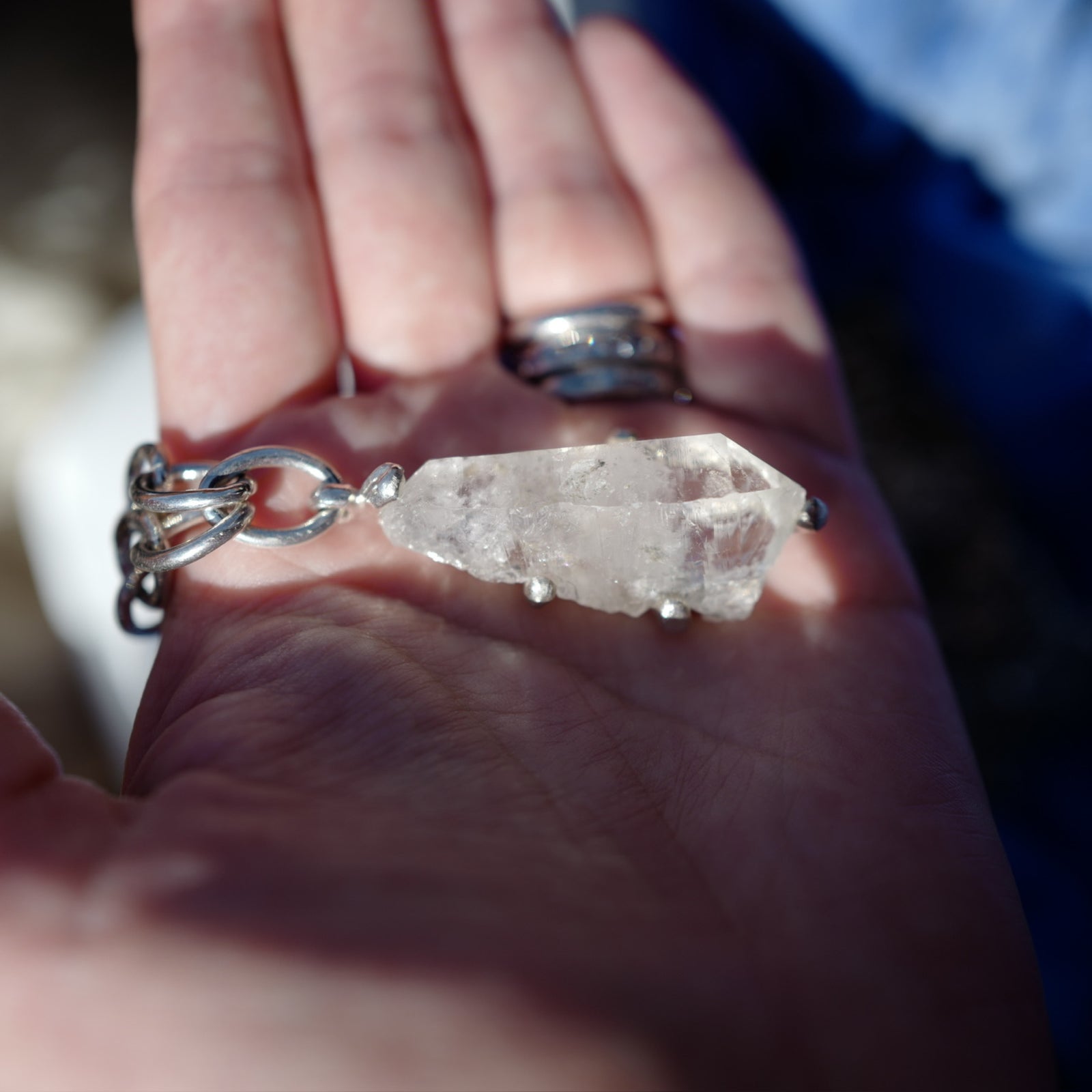 No.27 Silver Rock Crystal Pendant Sylt Chain Necklace