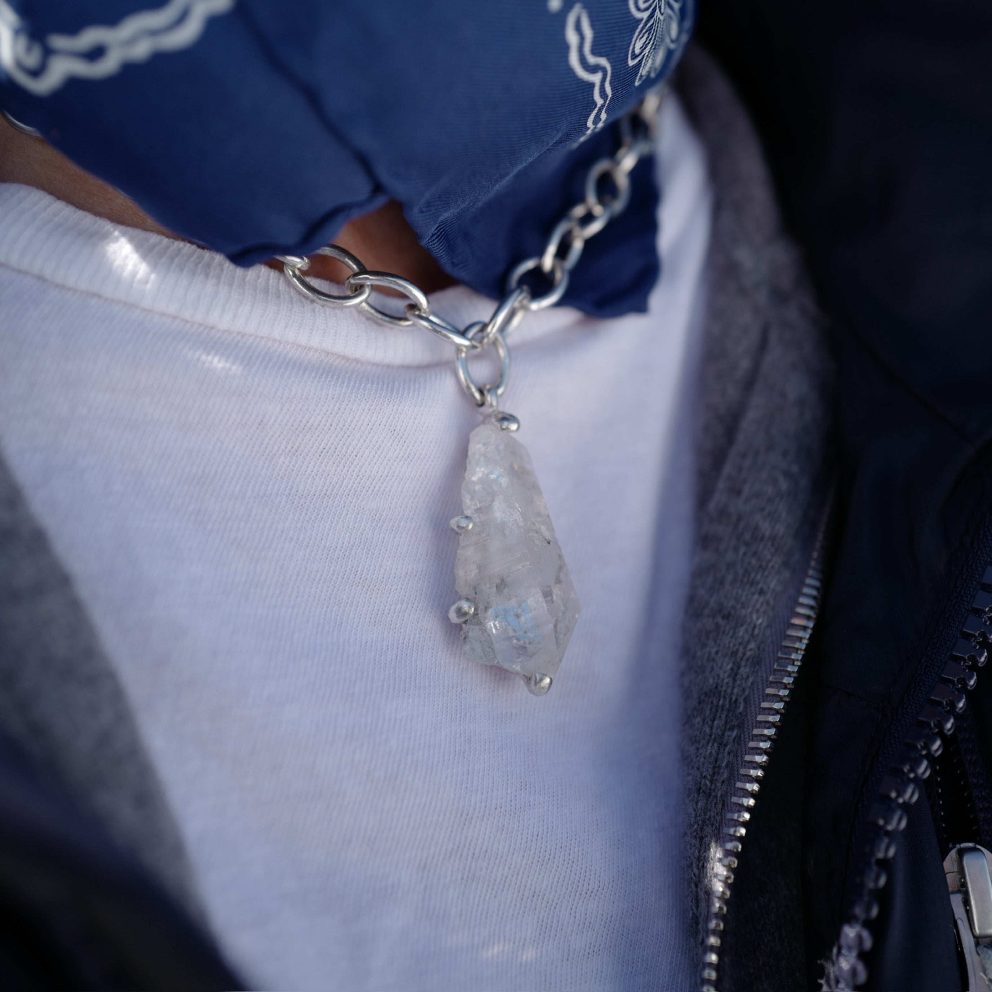 No.27 Silver Rock Crystal Pendant Sylt Chain Necklace