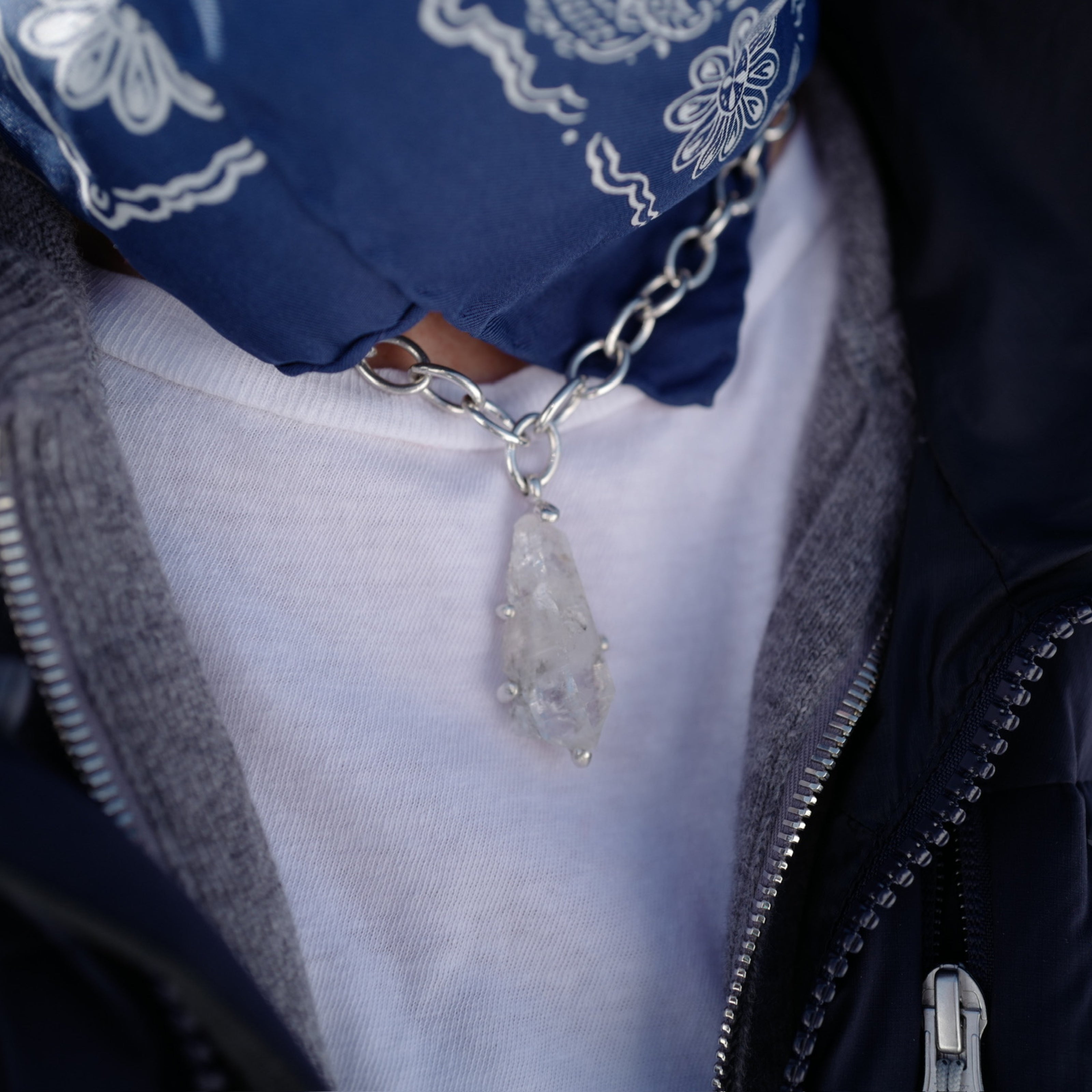 No.27 Silver Rock Crystal Pendant Sylt Chain Necklace