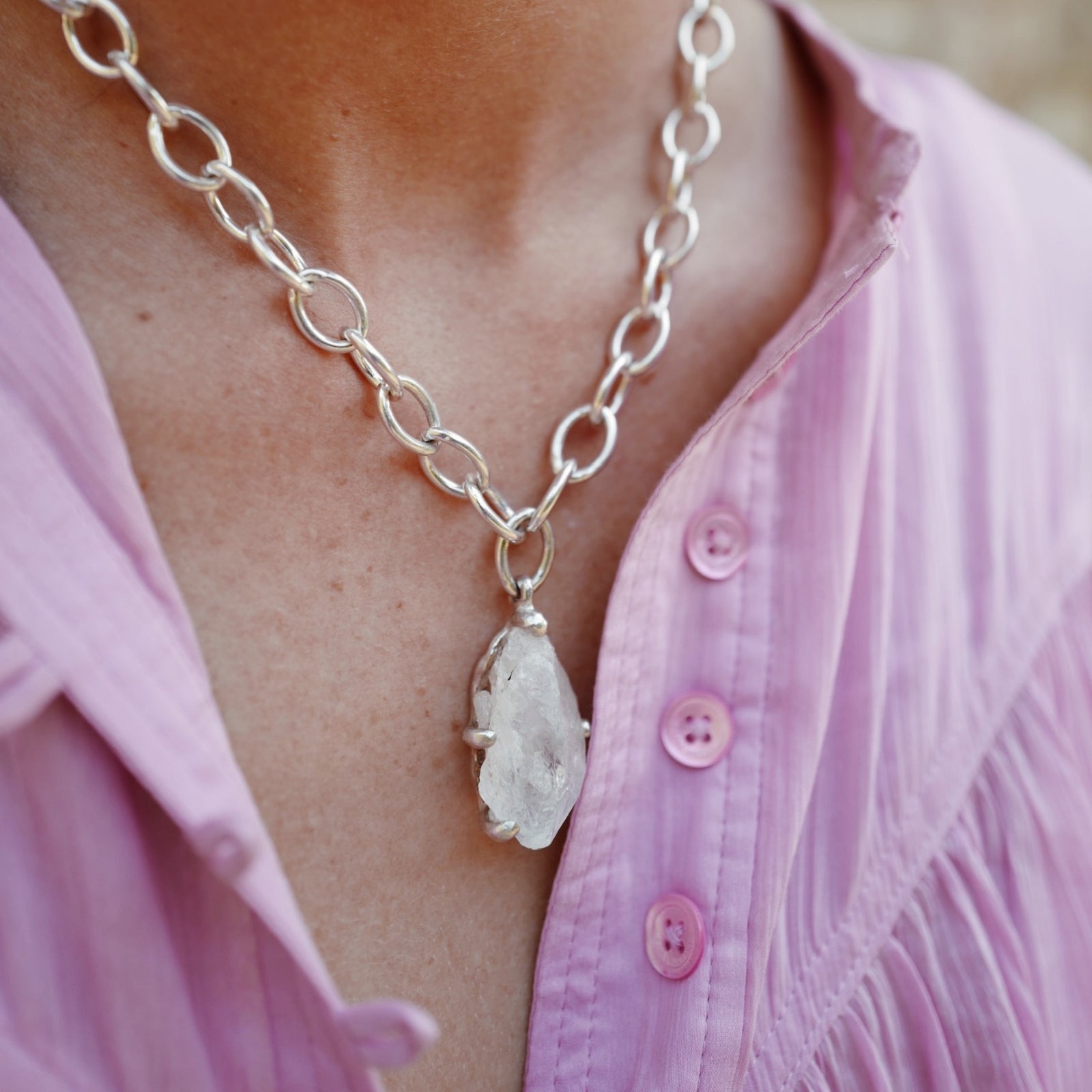 No.28 Silver Rock Crystal Pendant Sylt Chain Necklace