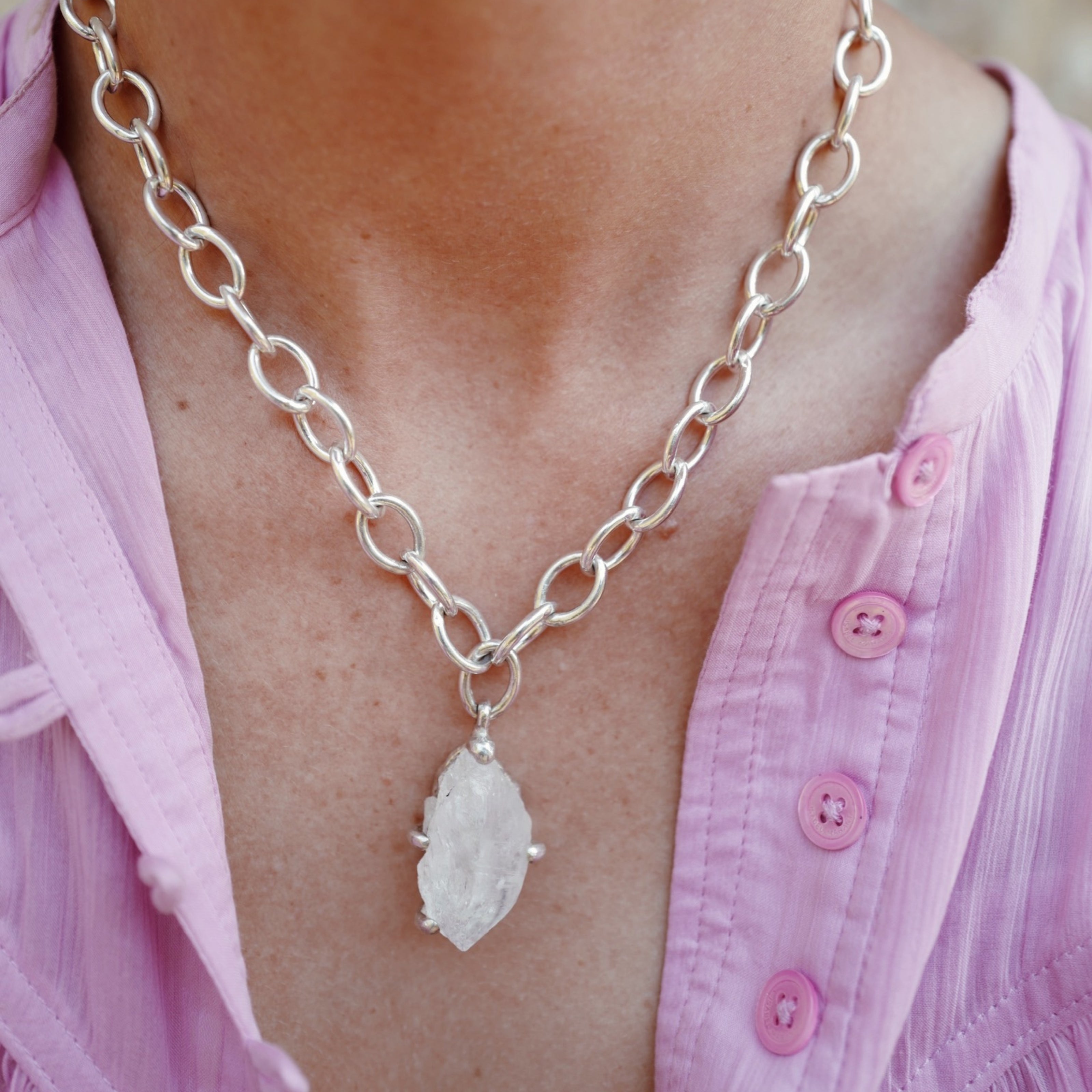 No.28 Silver Rock Crystal Pendant Sylt Chain Necklace