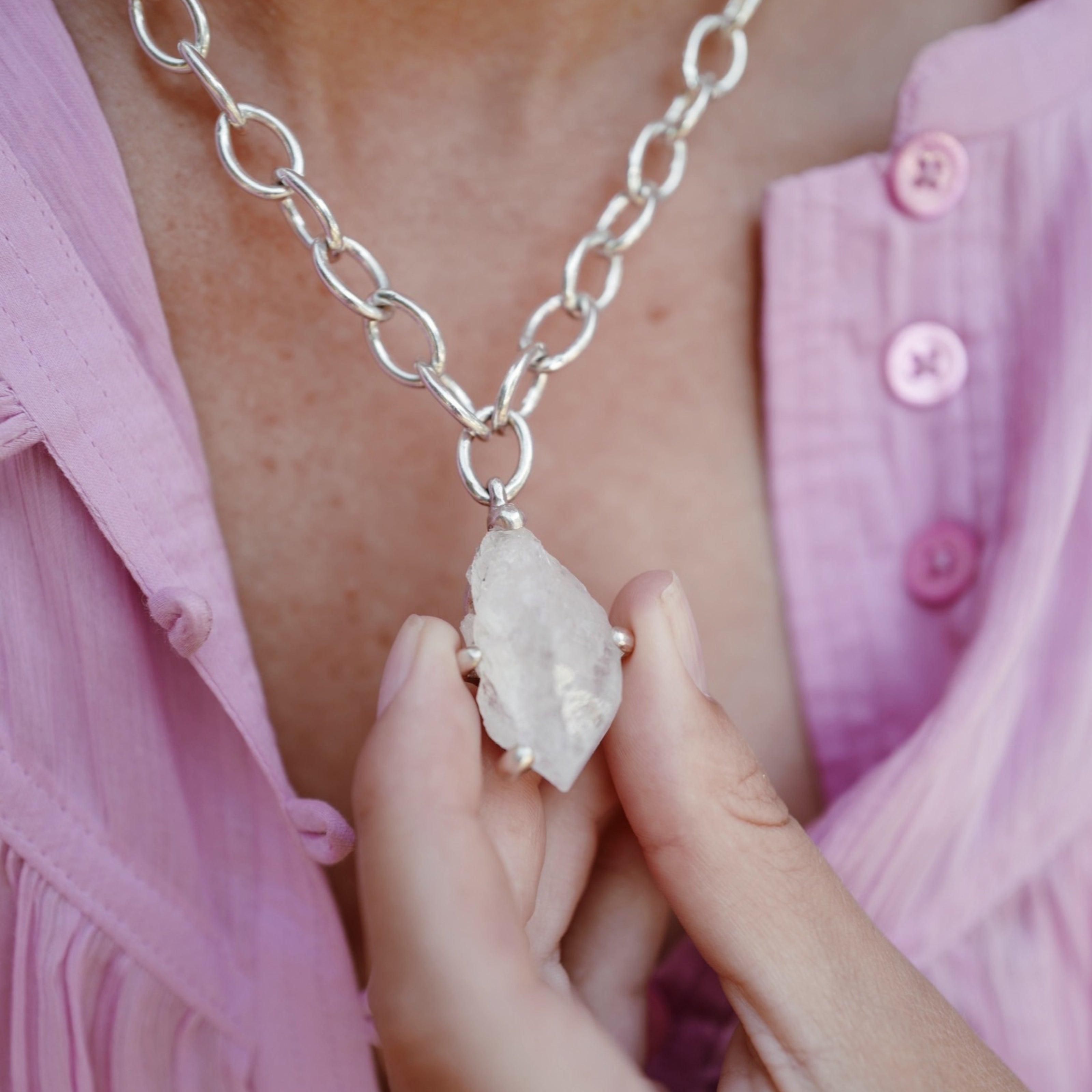 No.28 Silver Rock Crystal Pendant Sylt Chain Necklace