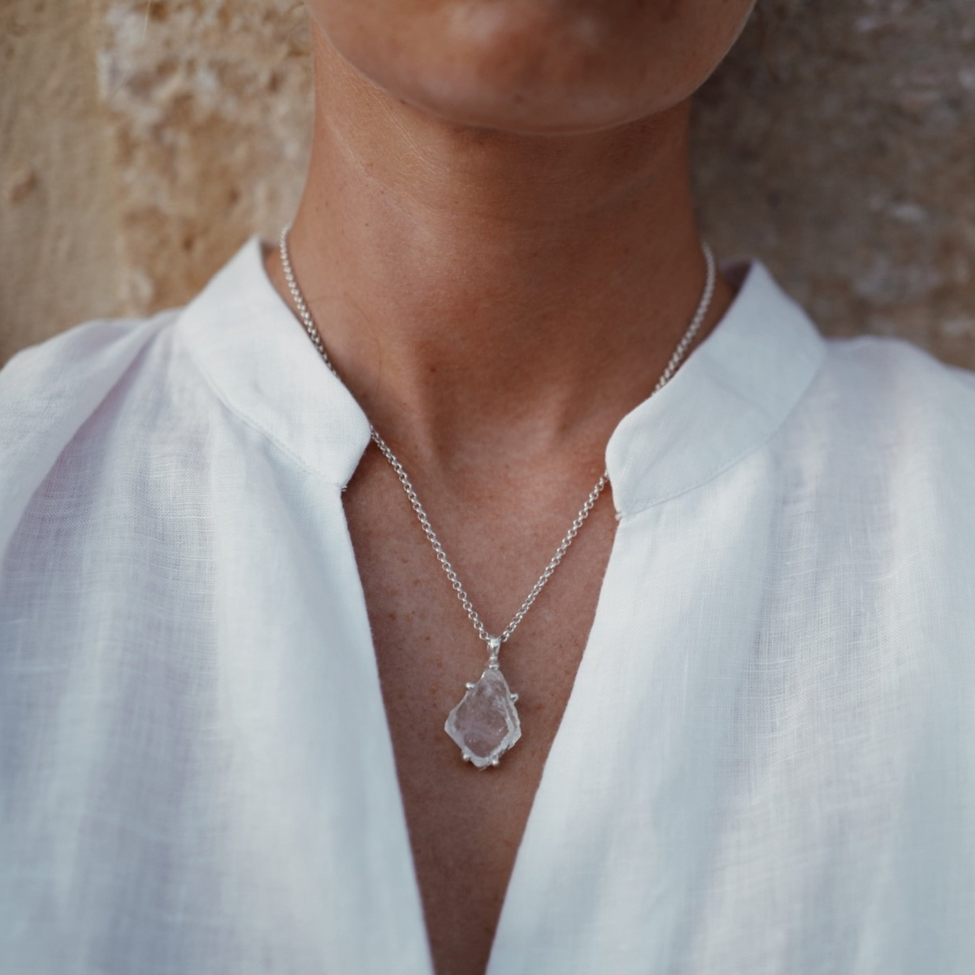 No.34 Silver Rock Crystal Pendant Necklace