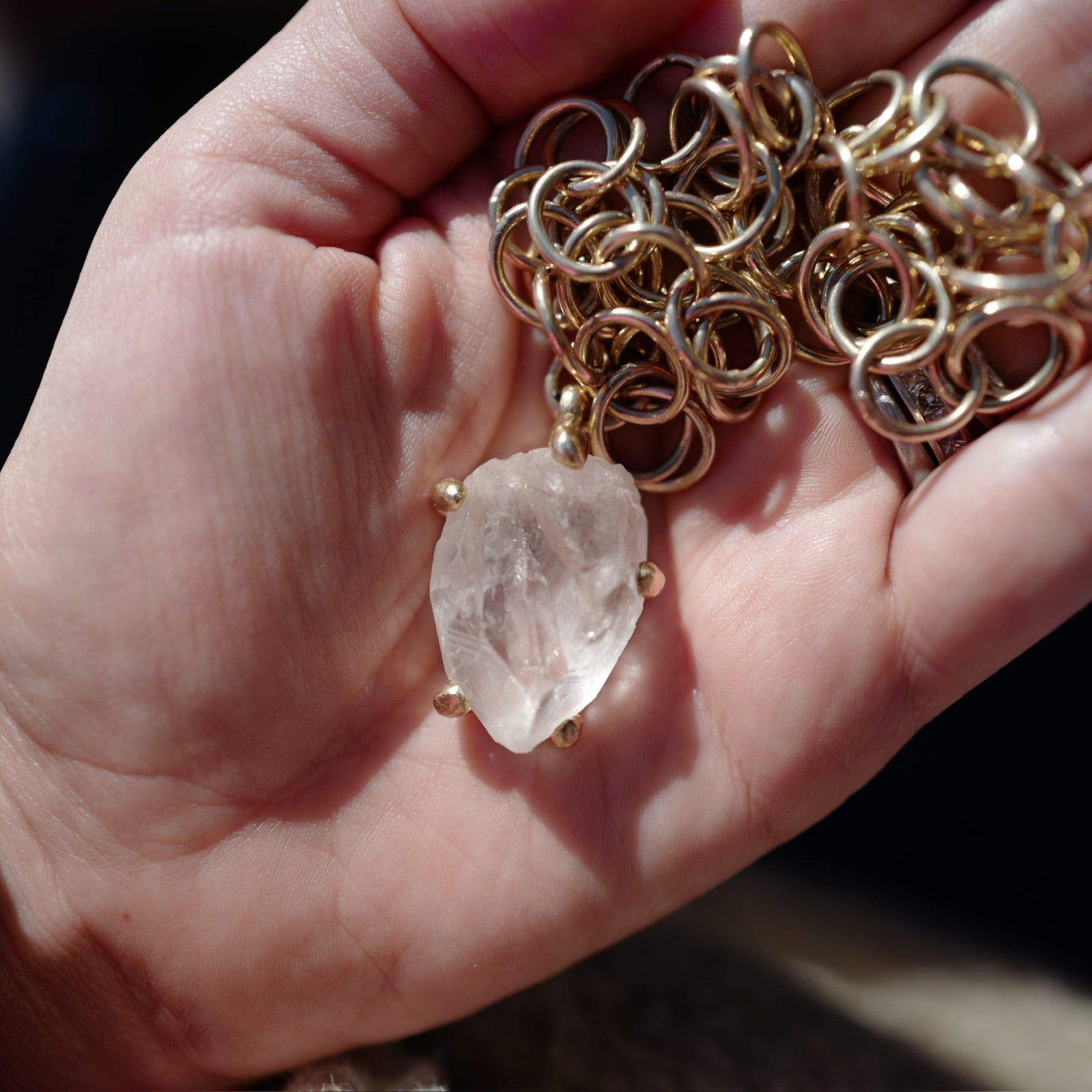 No.4 Gold Rock Crystal Pendant Handmade Chain Necklace