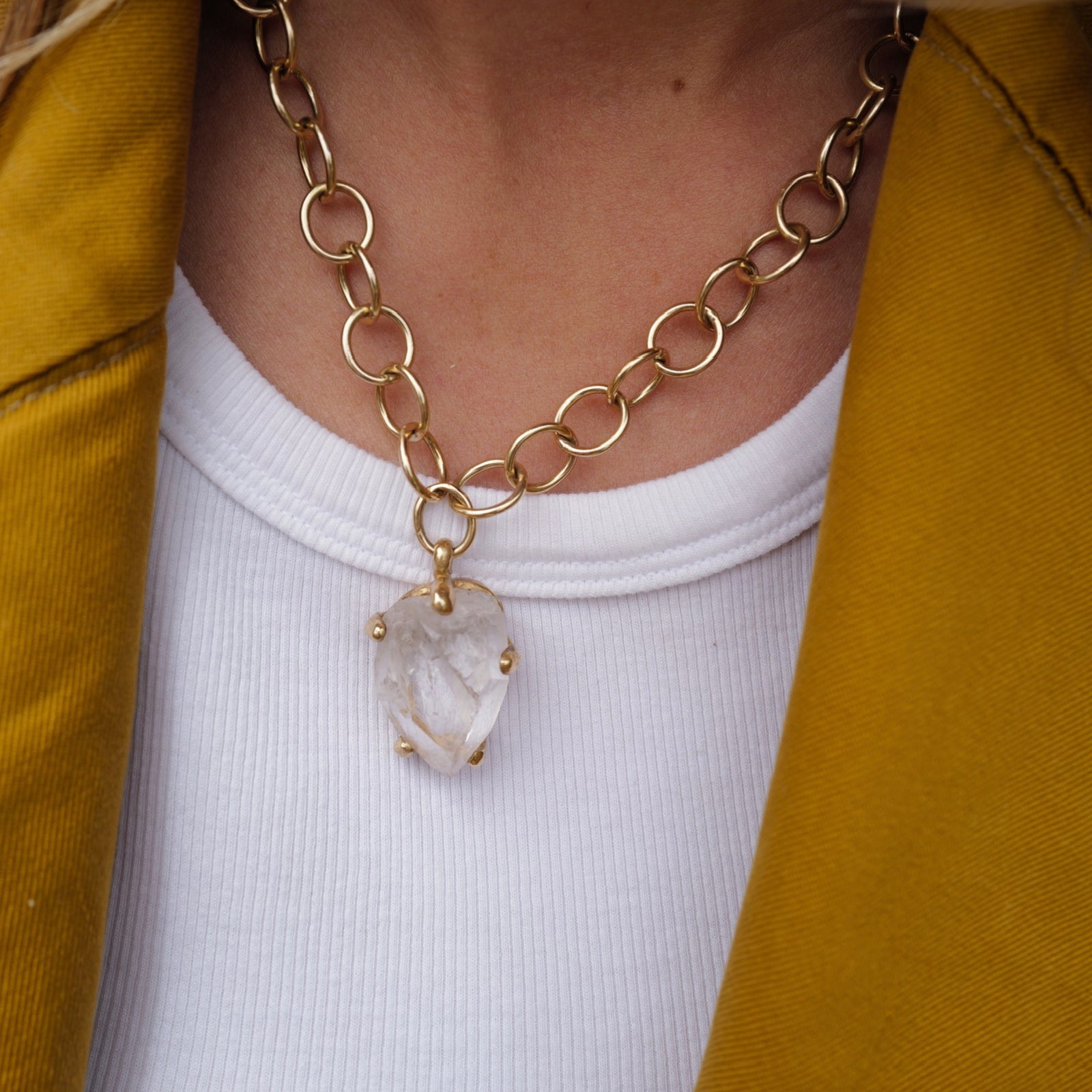 No.4 Gold Rock Crystal Pendant Handmade Chain Necklace