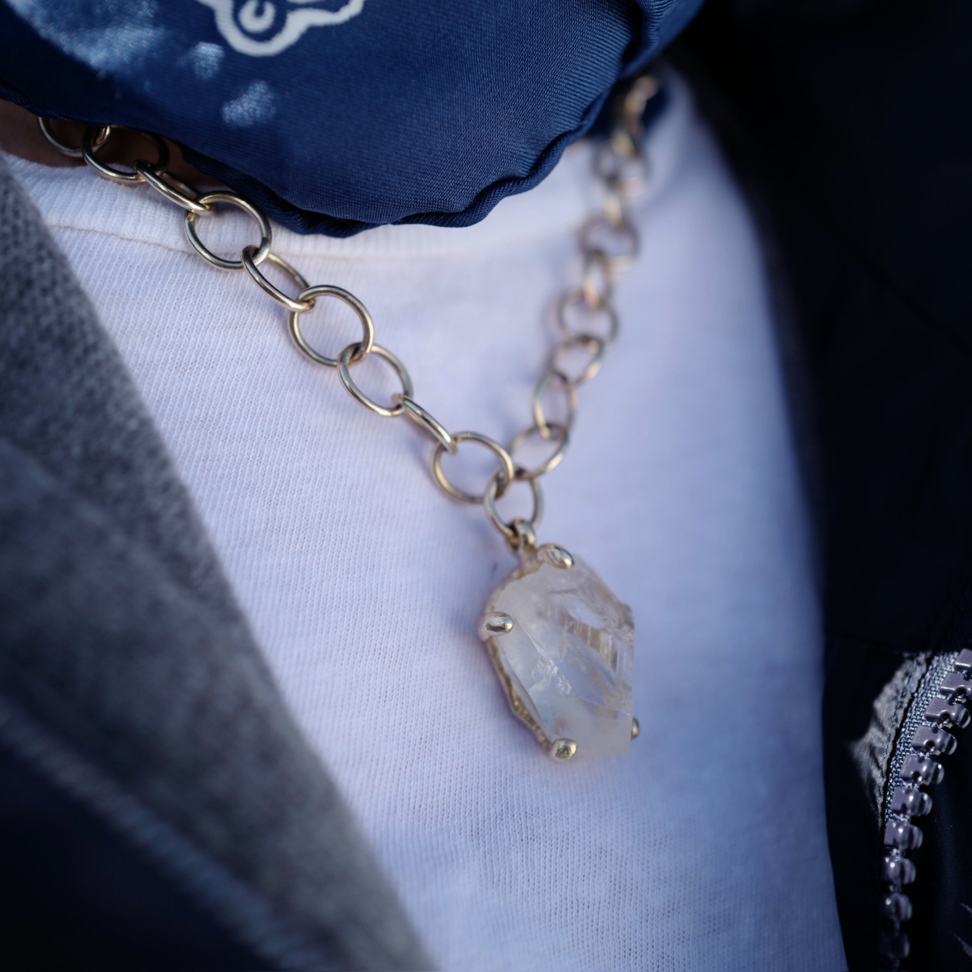 No.4 Gold Rock Crystal Pendant Handmade Chain Necklace