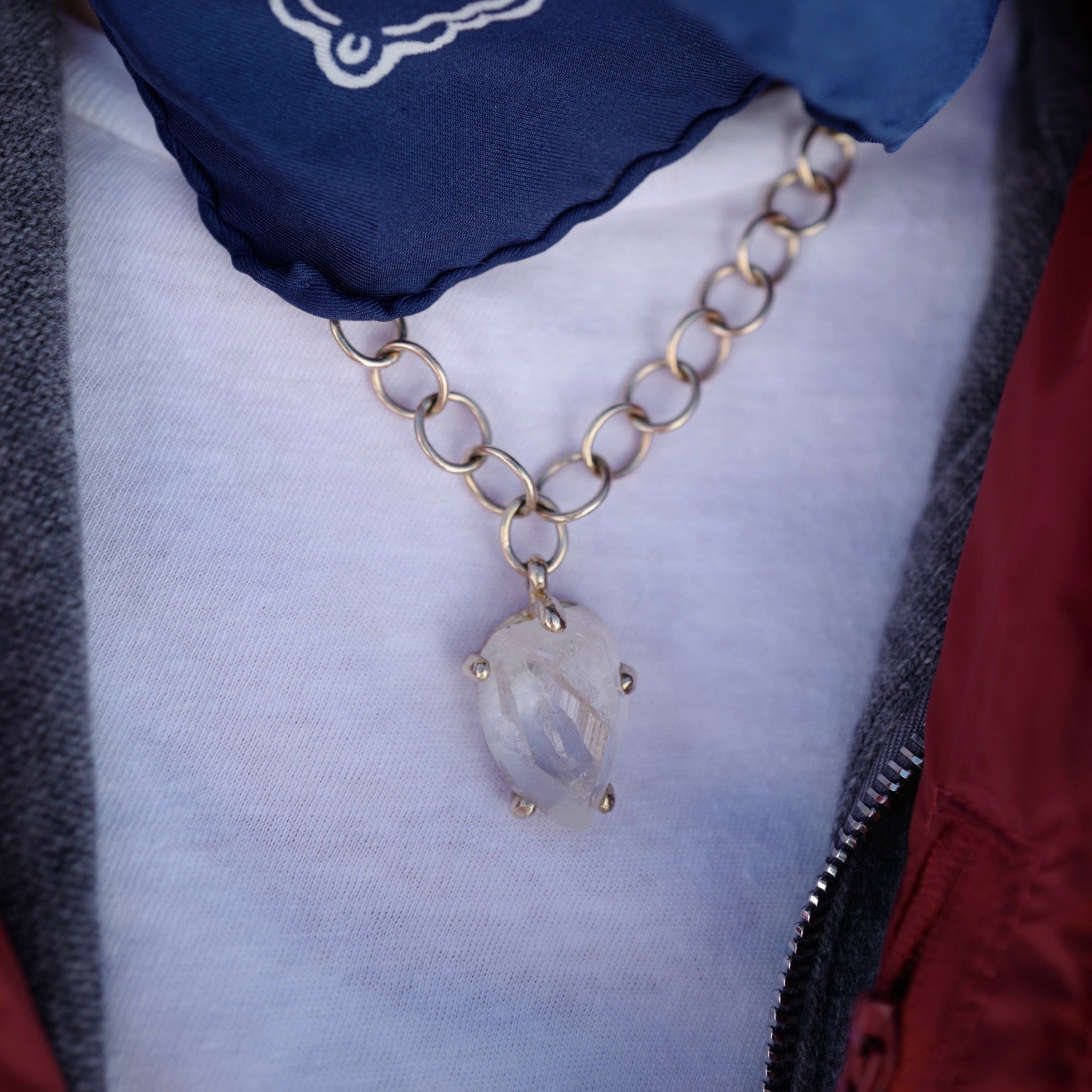 No.4 Gold Rock Crystal Pendant Handmade Chain Necklace