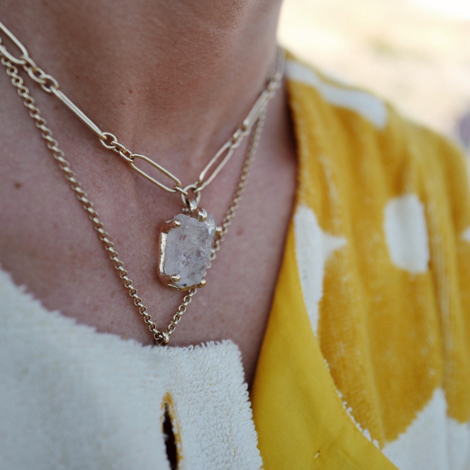 No.7 Gold Rock Crystal Pendant Necklace