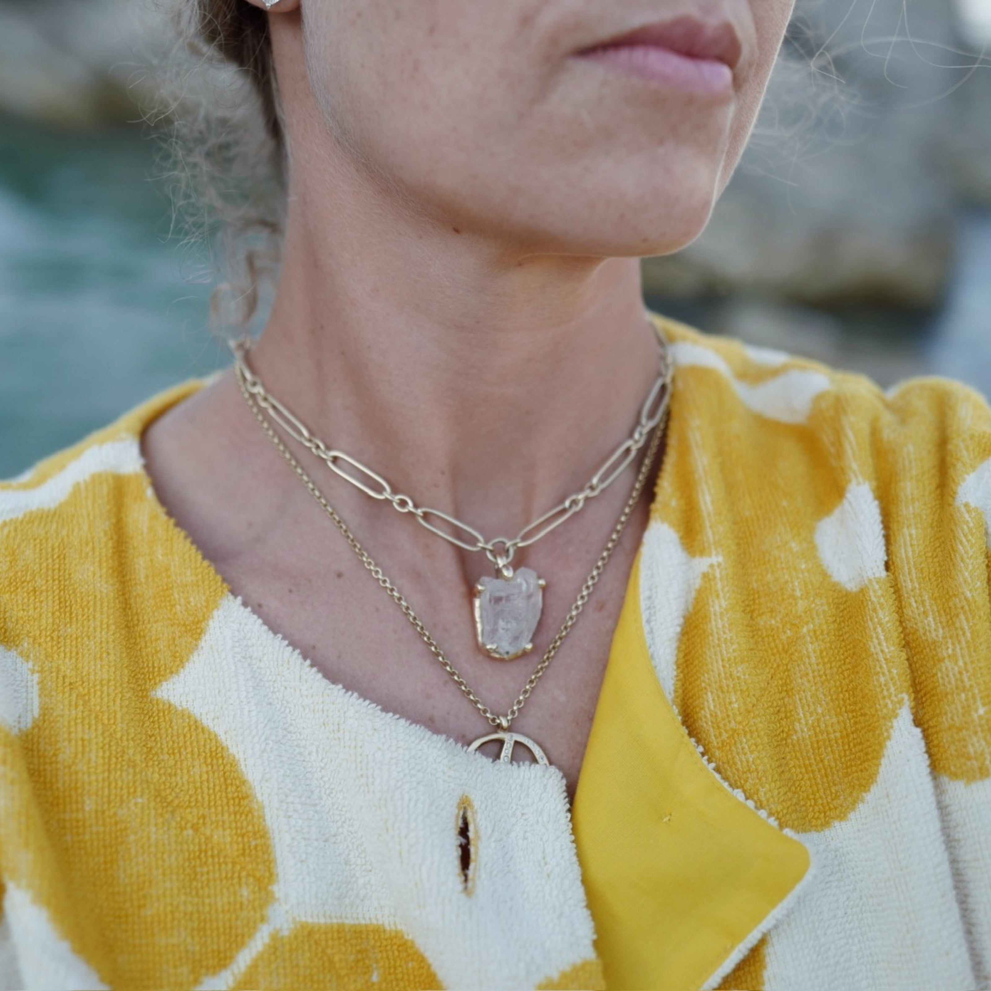 No.7 Gold Rock Crystal Pendant Necklace