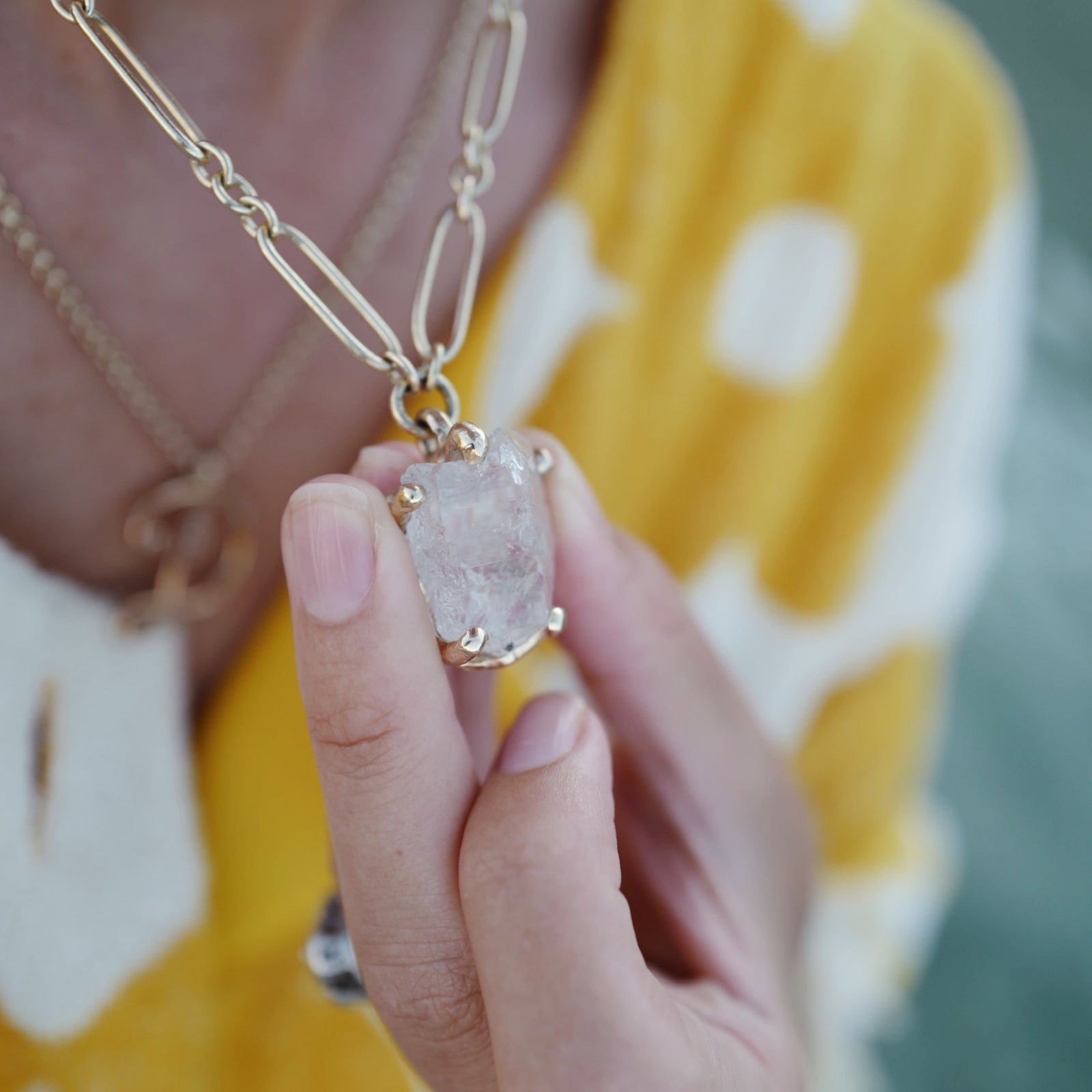 No.7 Gold Rock Crystal Pendant Necklace