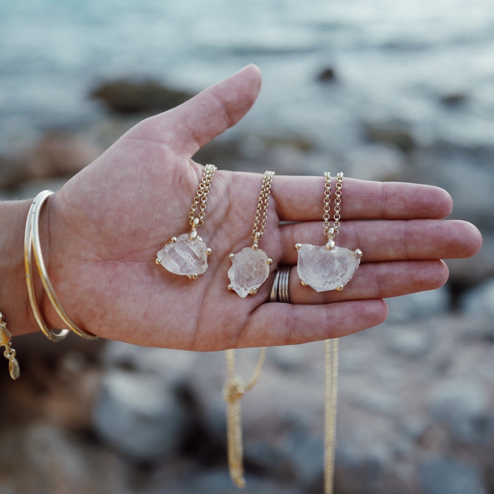 No.10 Gold Rock Crystal Pendant Necklace