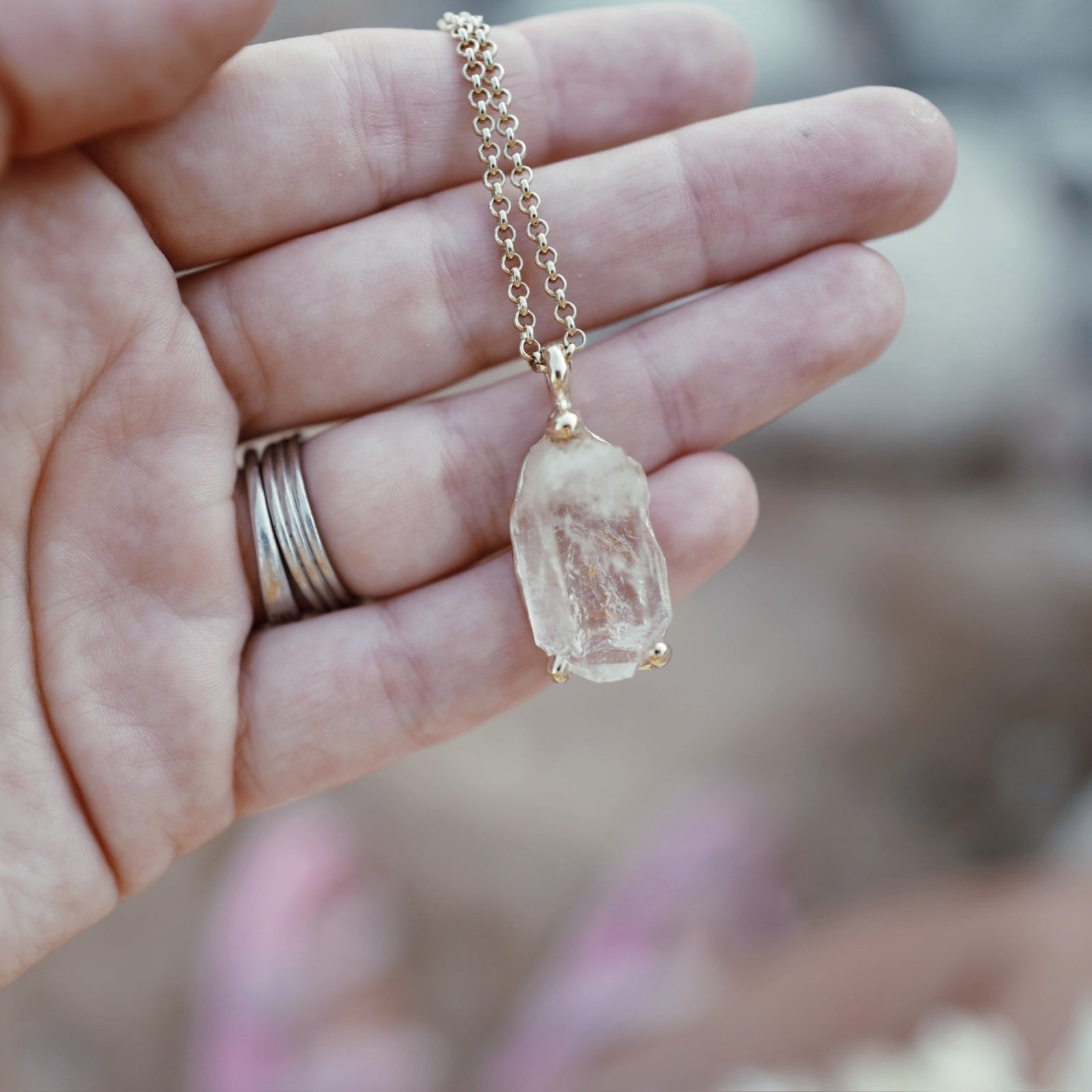 No.13 Gold Rock Crystal Pendant Necklace