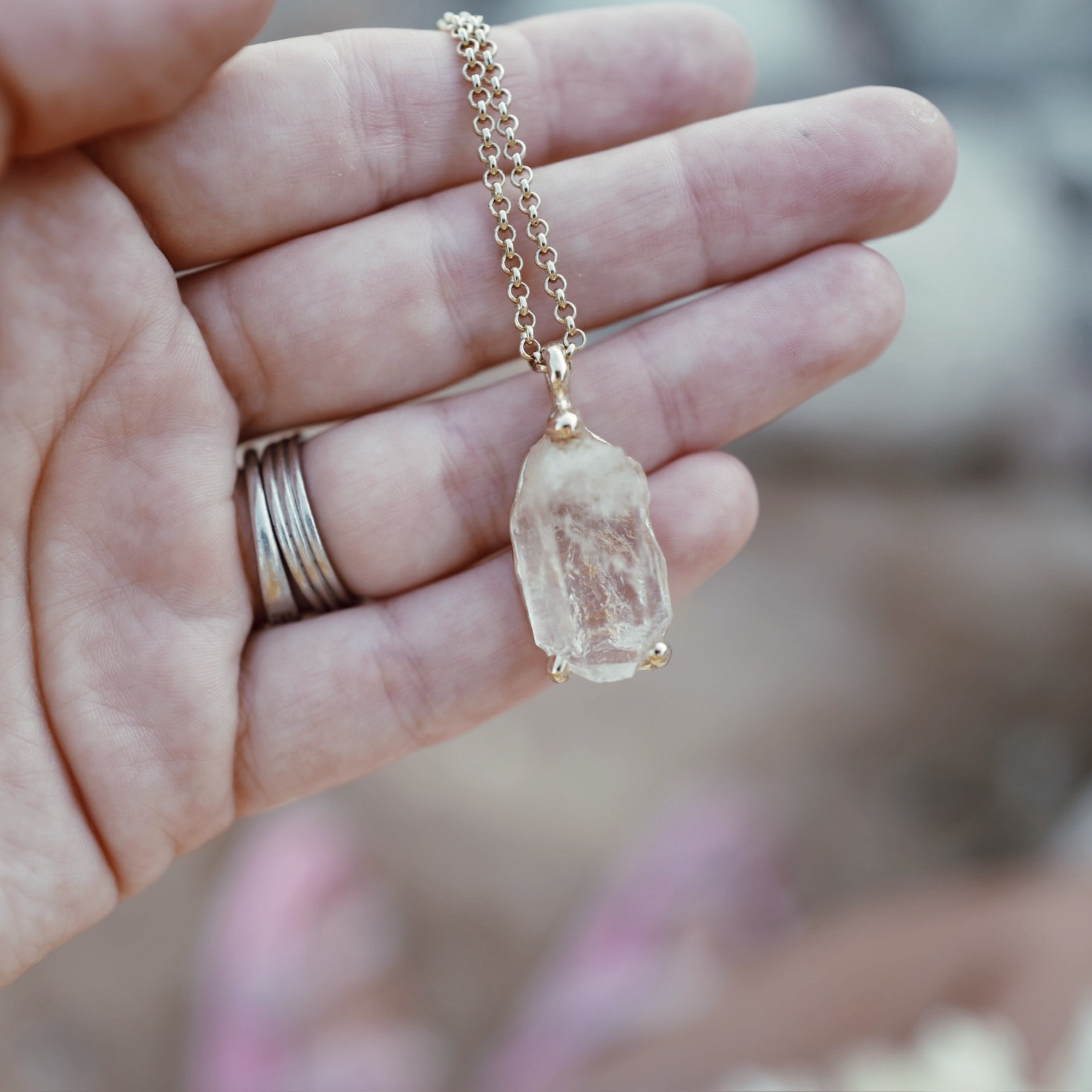No.13 Gold Rock Crystal Pendant Necklace