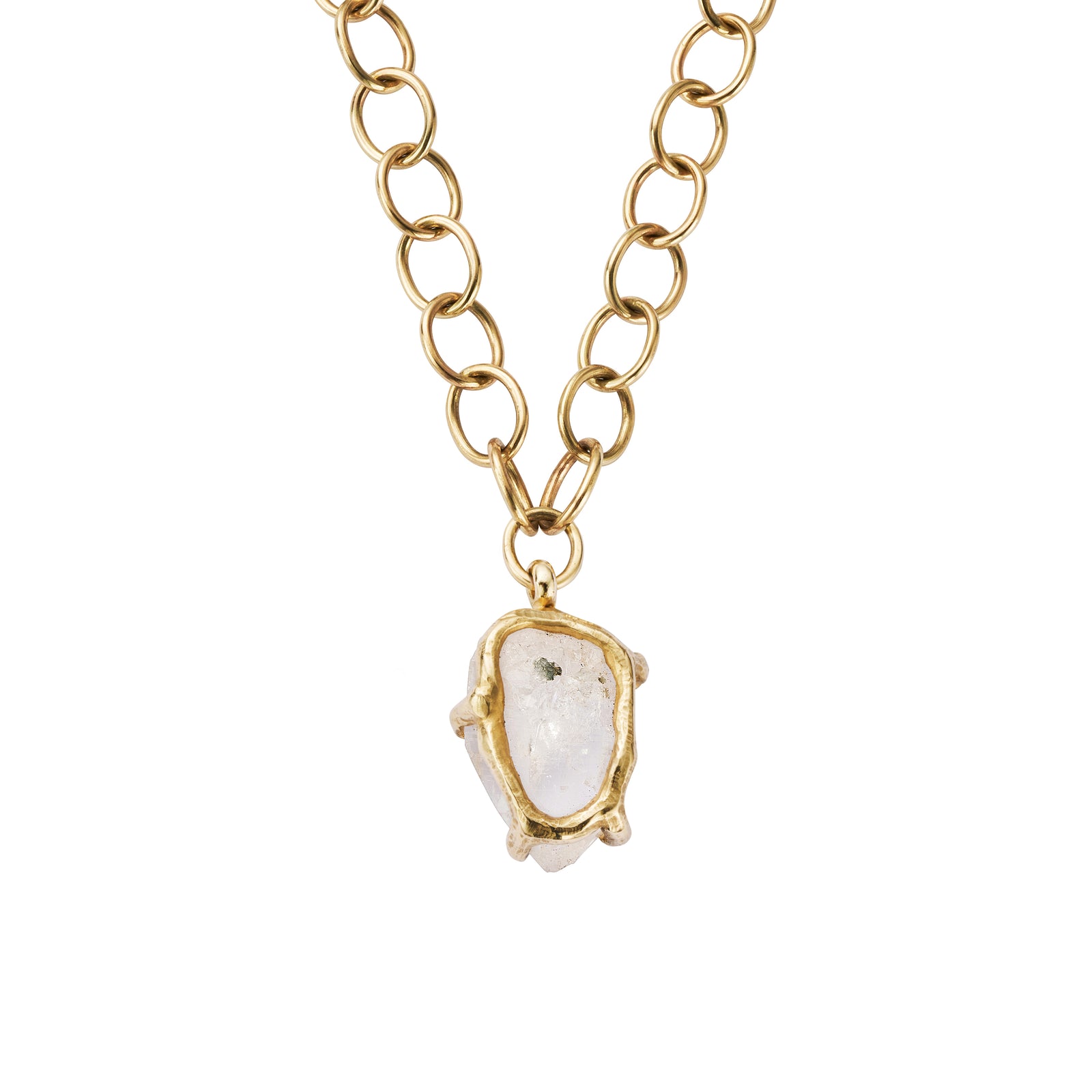 No.4 Gold Rock Crystal Pendant Handmade Chain Necklace