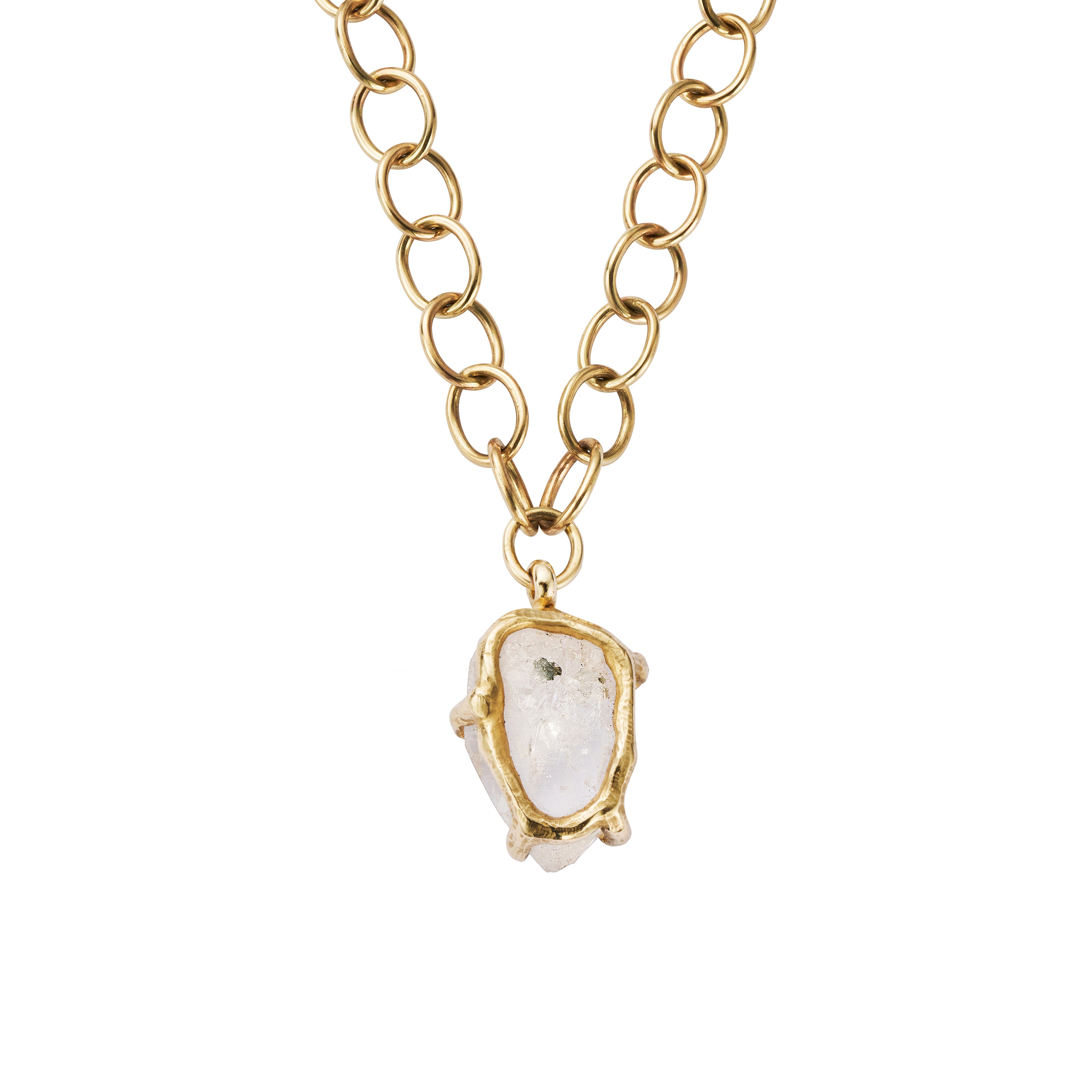 No.4 Gold Rock Crystal Pendant Handmade Chain Necklace
