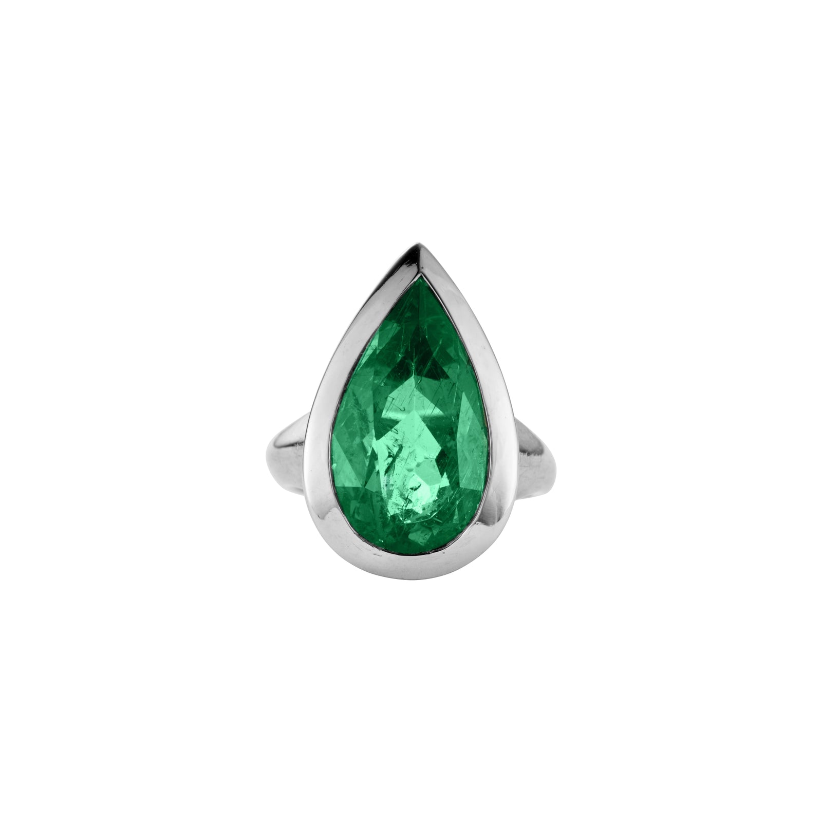 OLIVETTE White Gold Pear Emerald Ring